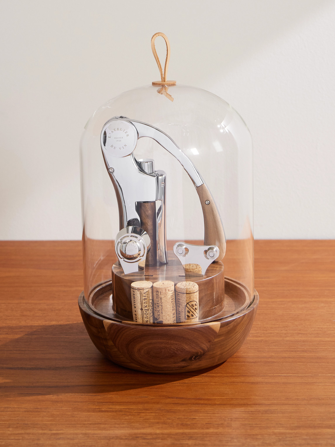L'atelier Du Vin Oeno Motion Groom Walnut Wood, Glass And Steel Corkscrew Set In Brown