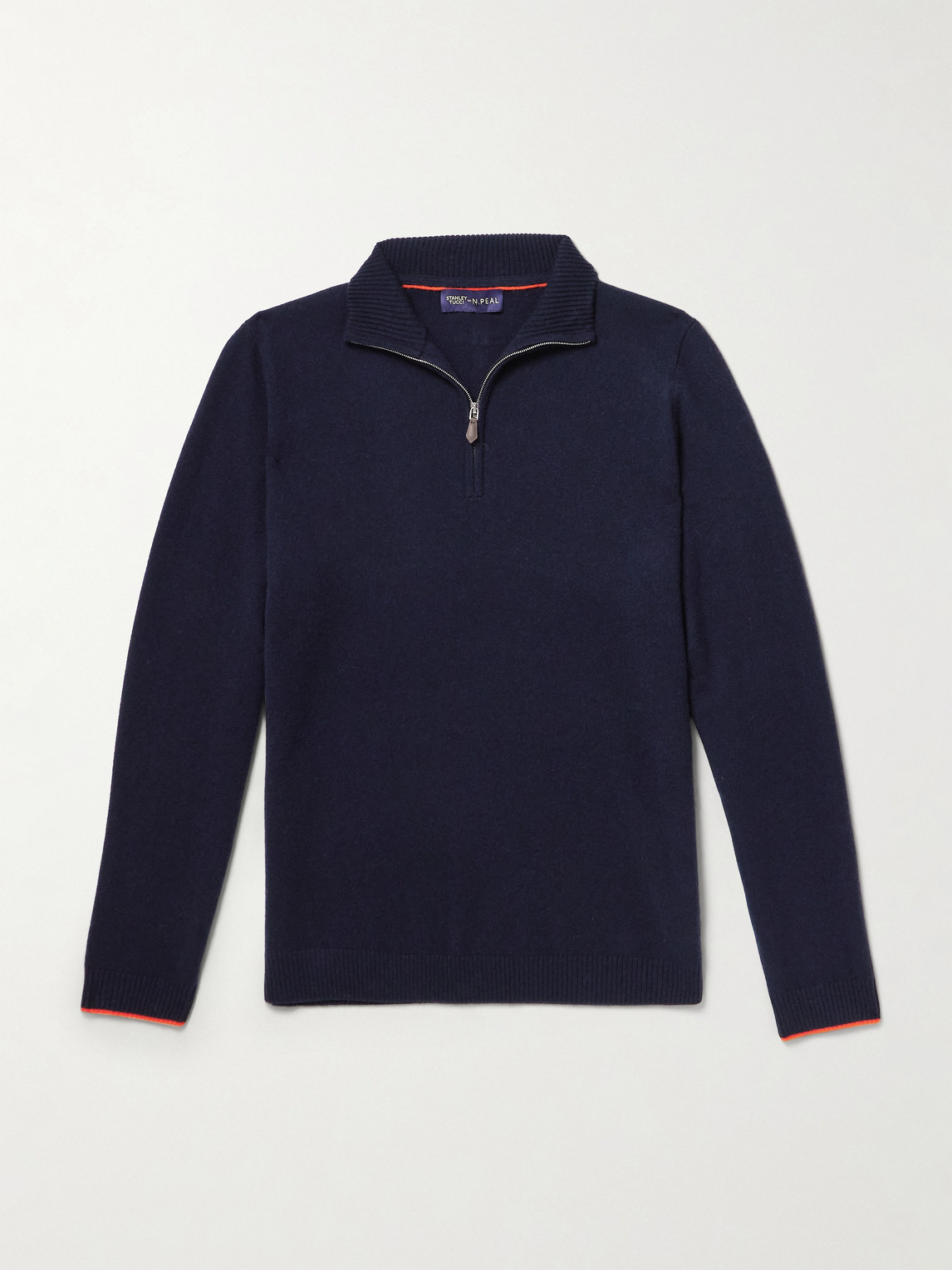 N.Peal tanley Tucci Leather-Trimmed Cashmere Half-Zip weater - Men