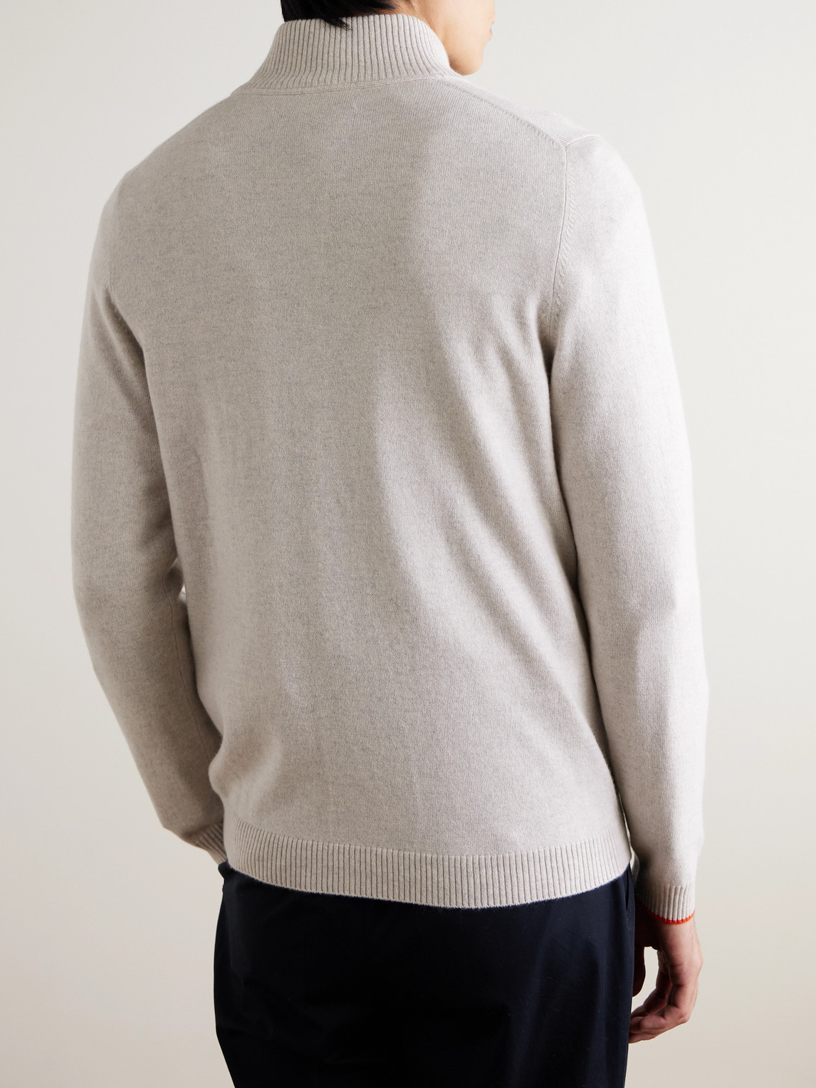N.Peal Cashmere Tucci Leather-Trimmed Half-Zip Sweater