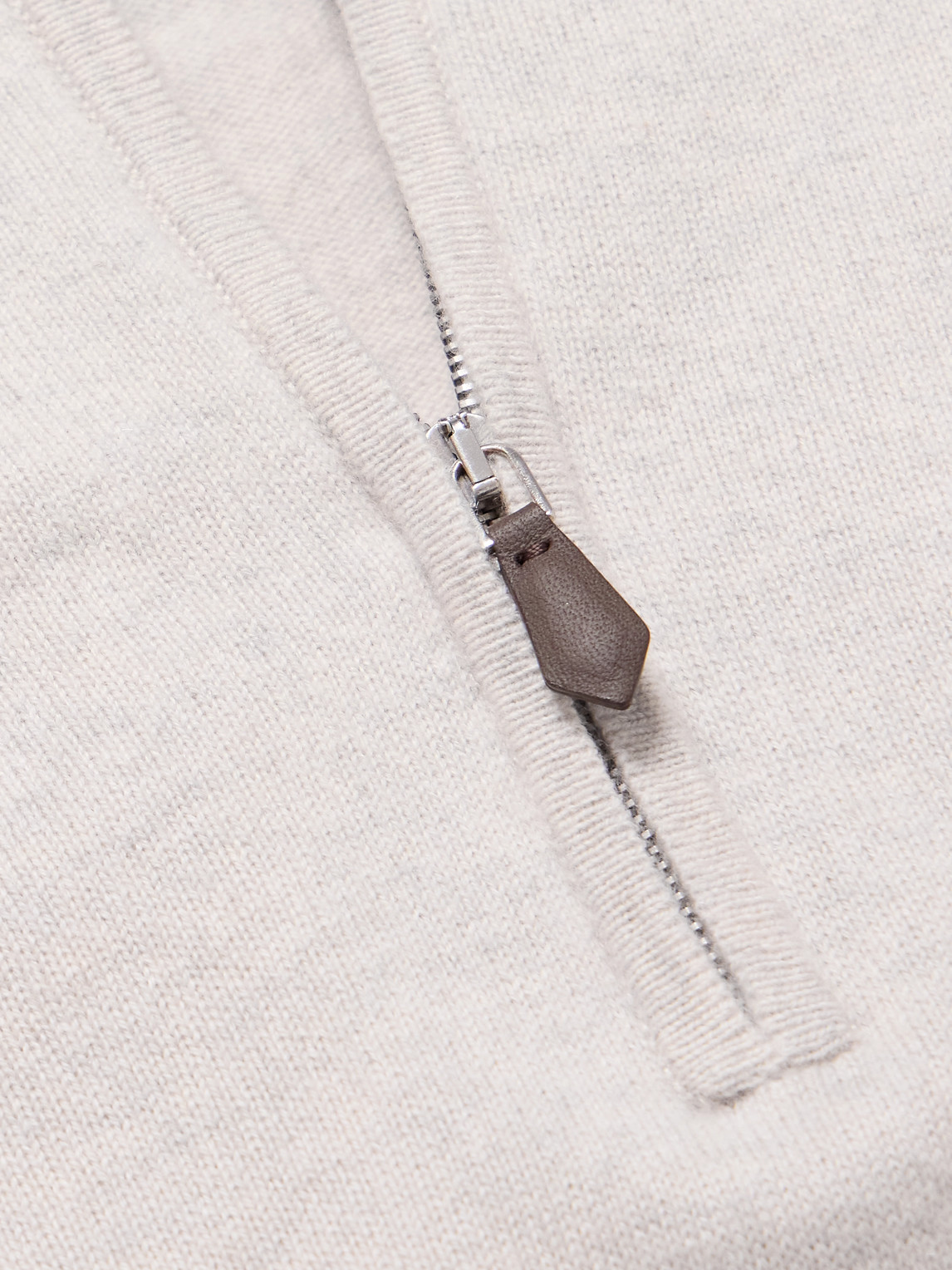 N.Peal Cashmere Tucci Leather-Trimmed Half-Zip Sweater