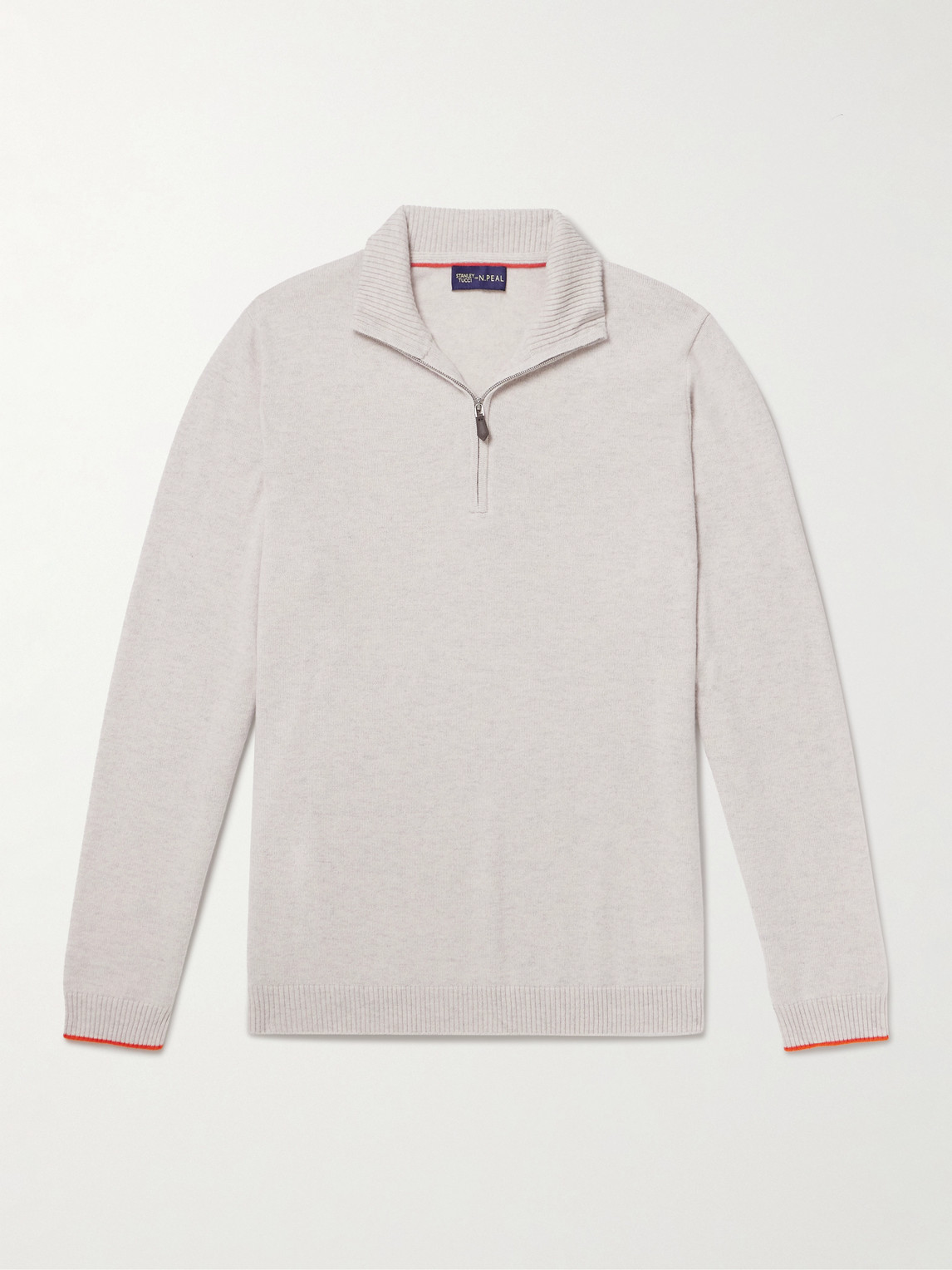 N.Peal tanley Tucci Leather-Trimmed Cashmere Half-Zip weater - Men