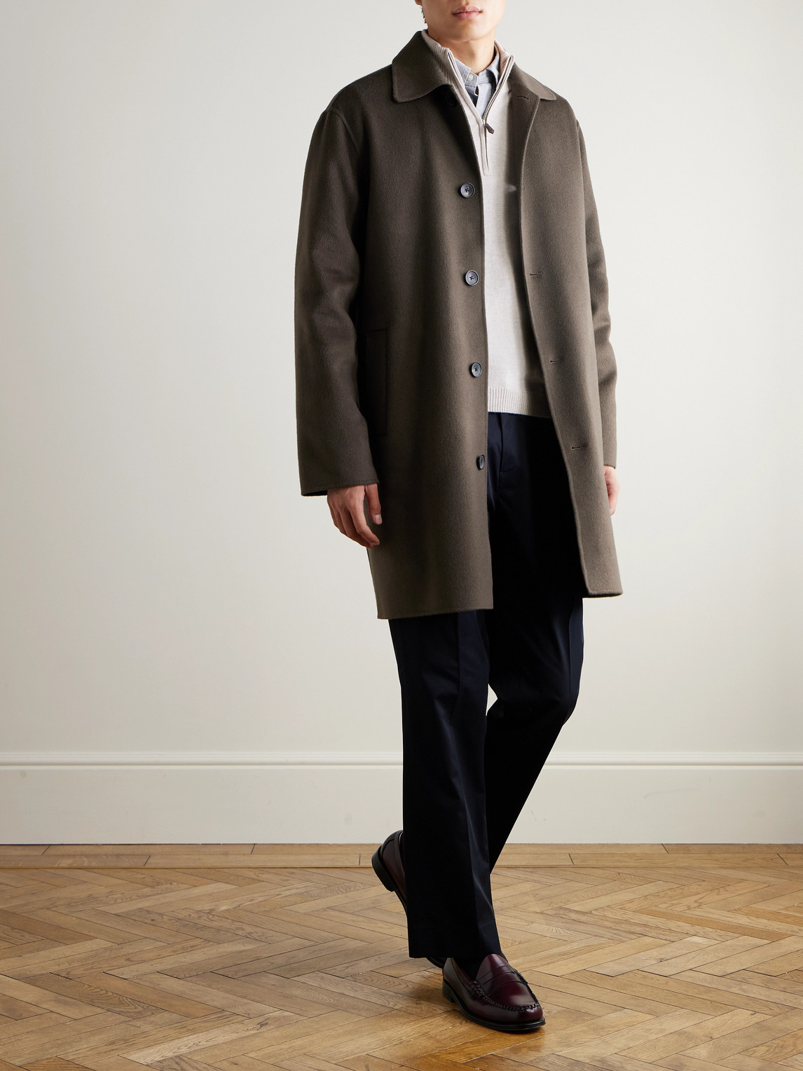 N.Peal Cashmere Tucci Leather-Trimmed Half-Zip Sweater