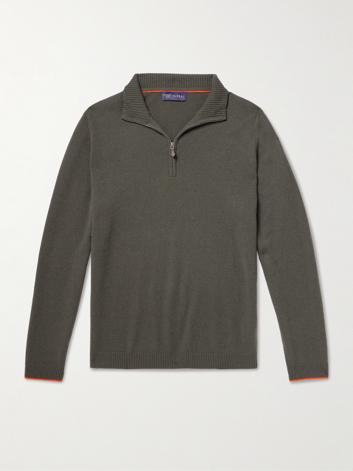 N.Peal tanley Tucci Leather-Trimmed Cashmere Half-Zip weater - Men