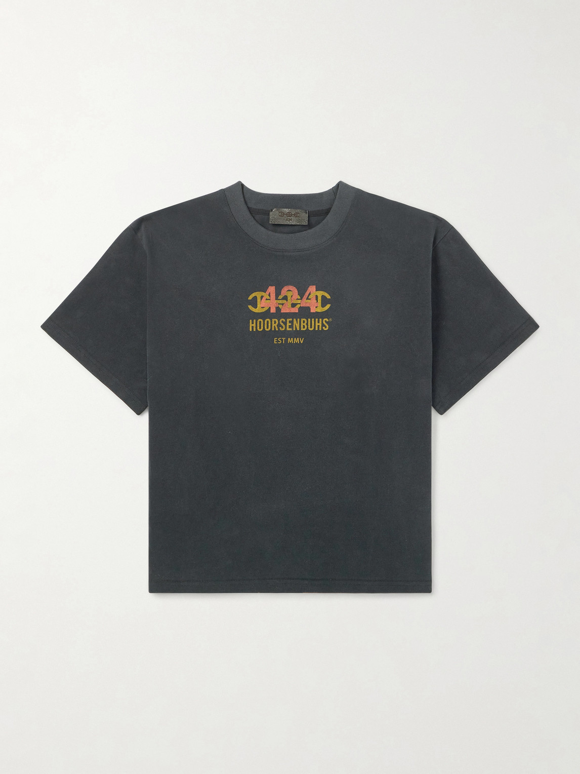 424 Hoorsenbuhs Logo-print Distressed Cotton-jersey T-shirt In Black
