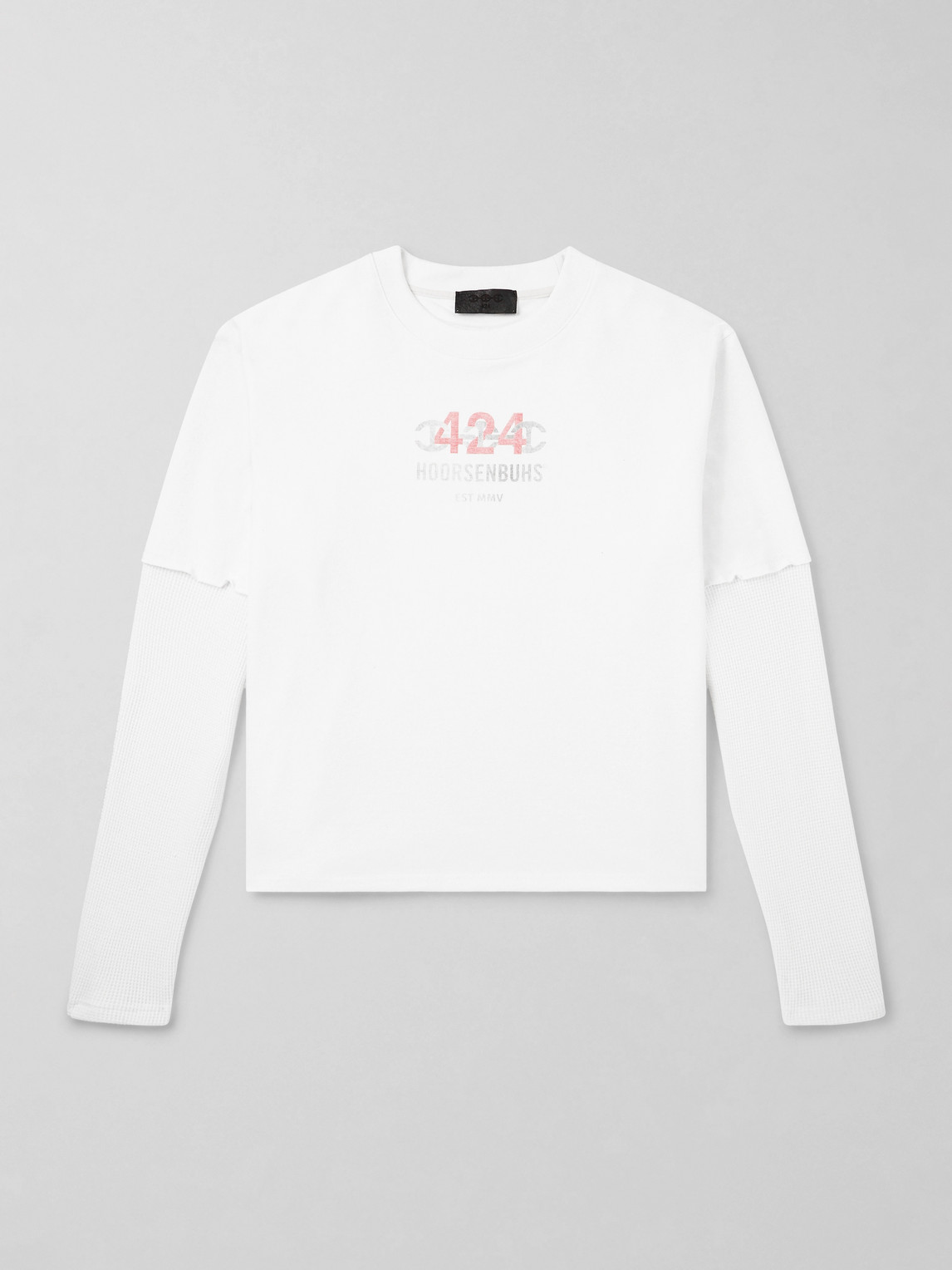 424 Hoorsenbuhs Layered Logo-print Cotton-jersey And Waffle-knit T-shirt In Neutral