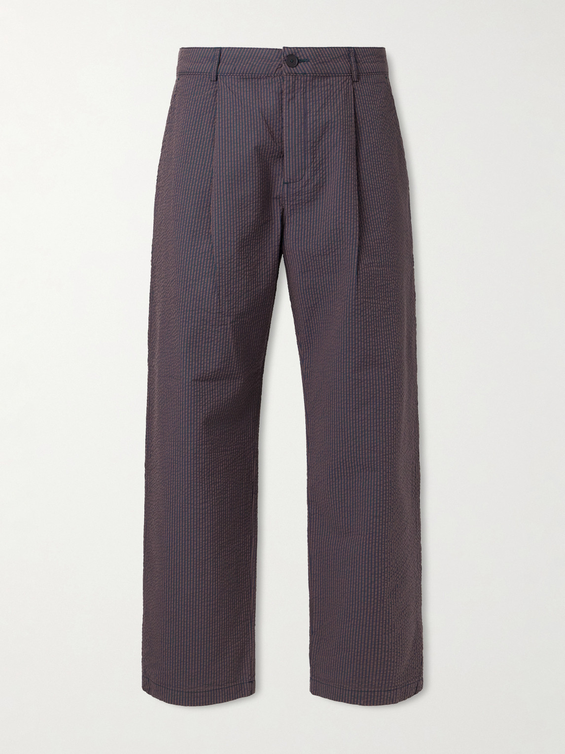 Folk Cropped Wide-leg Striped Cotton-seersucker Trousers In Brown
