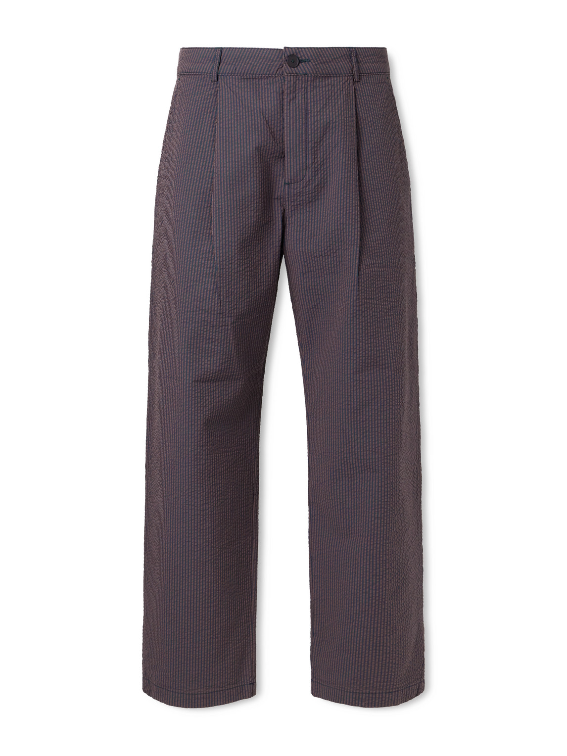 Folk Cropped Wide-leg Striped Cotton-seersucker Trousers In Brown