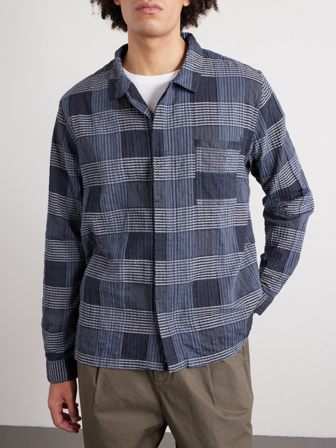  Folk - Patch Checked Cotton-blend Shirt - Men - Blue - S 