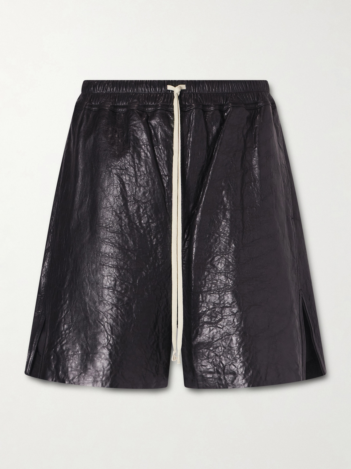 Rick Owens Wide-Leg Textured Leather Drawstring Shorts IT 50