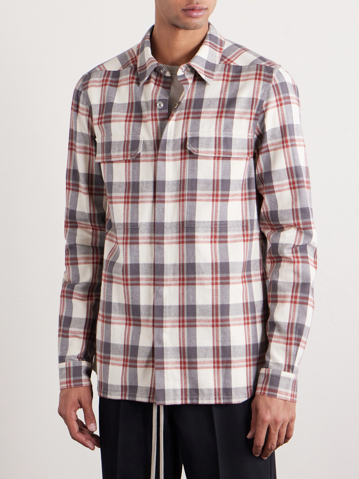  Rick Owens - Checked Cotton-flannel Shirt - Men - Red - It 46 