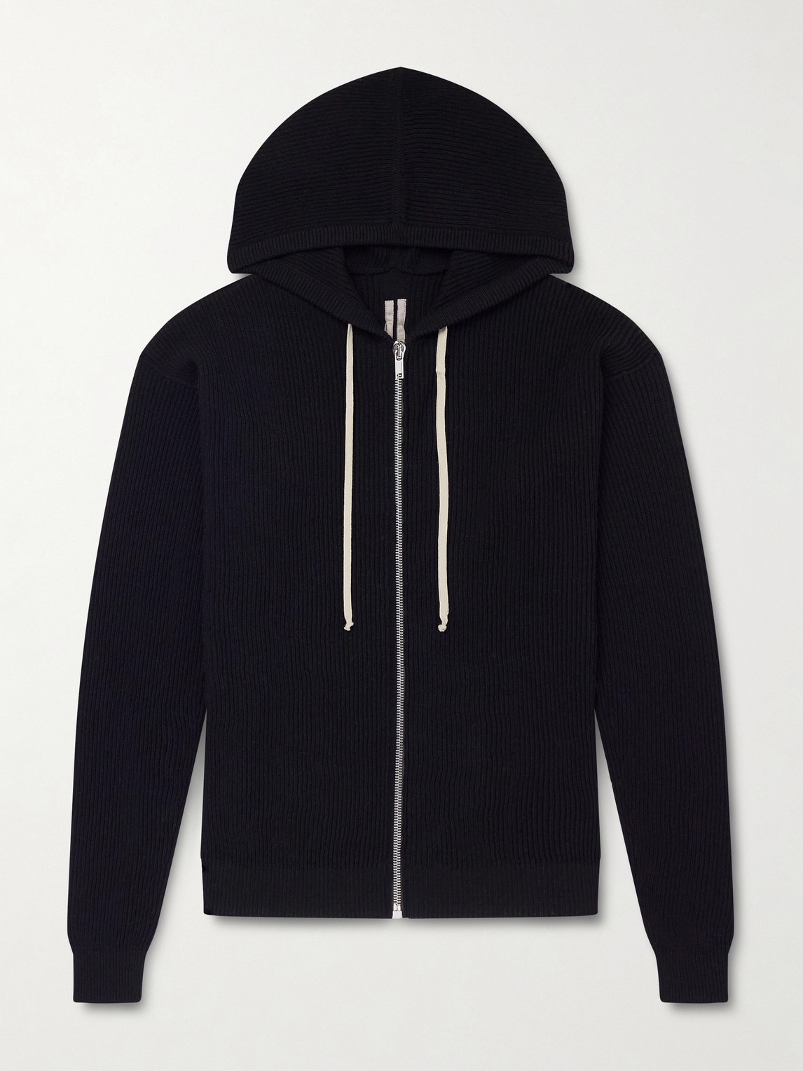Rick Owens Ribbed Virgin Wool Zip-Up Hoodie - Men
