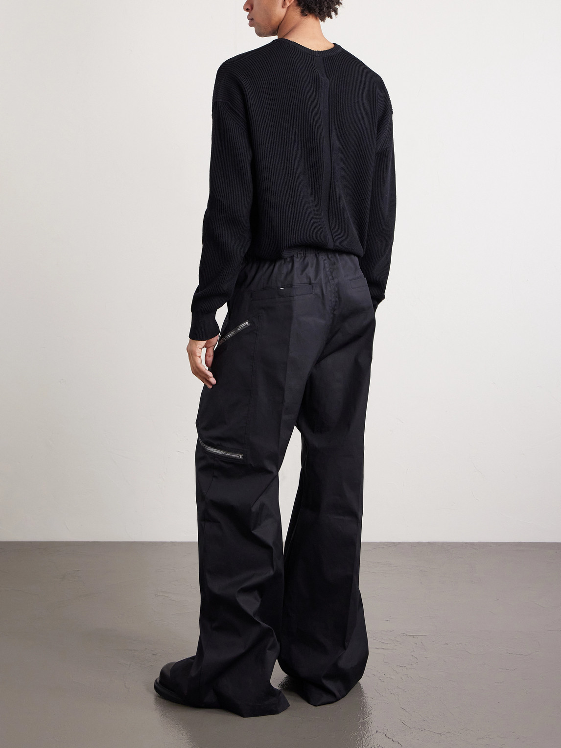 Rick Owens Heizer Belas Wide-leg Cotton-blend Poplin Drawstring Cargo Trousers In Black