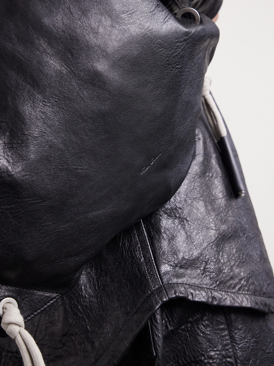 Rick Owens Embellished Leather Drawstring Backpack In Black