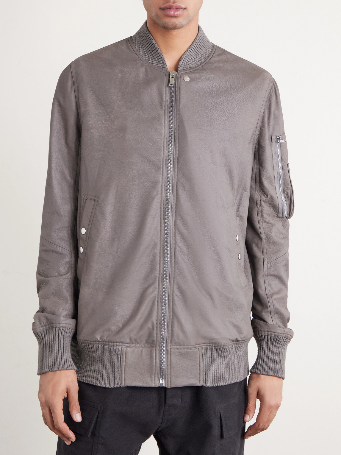  Rick Owens - Leather Bomber Jacket - Men - Gray - It 48 