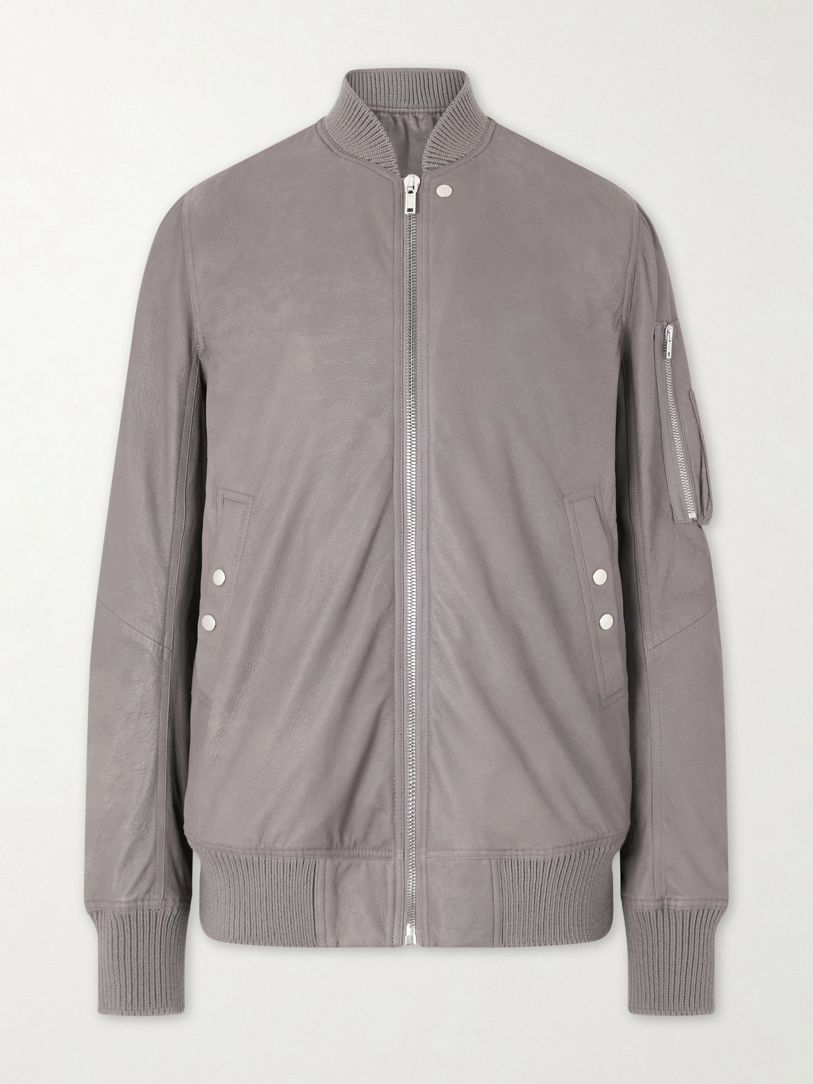 Rick Owens Leather Bomber Jacket In Gray