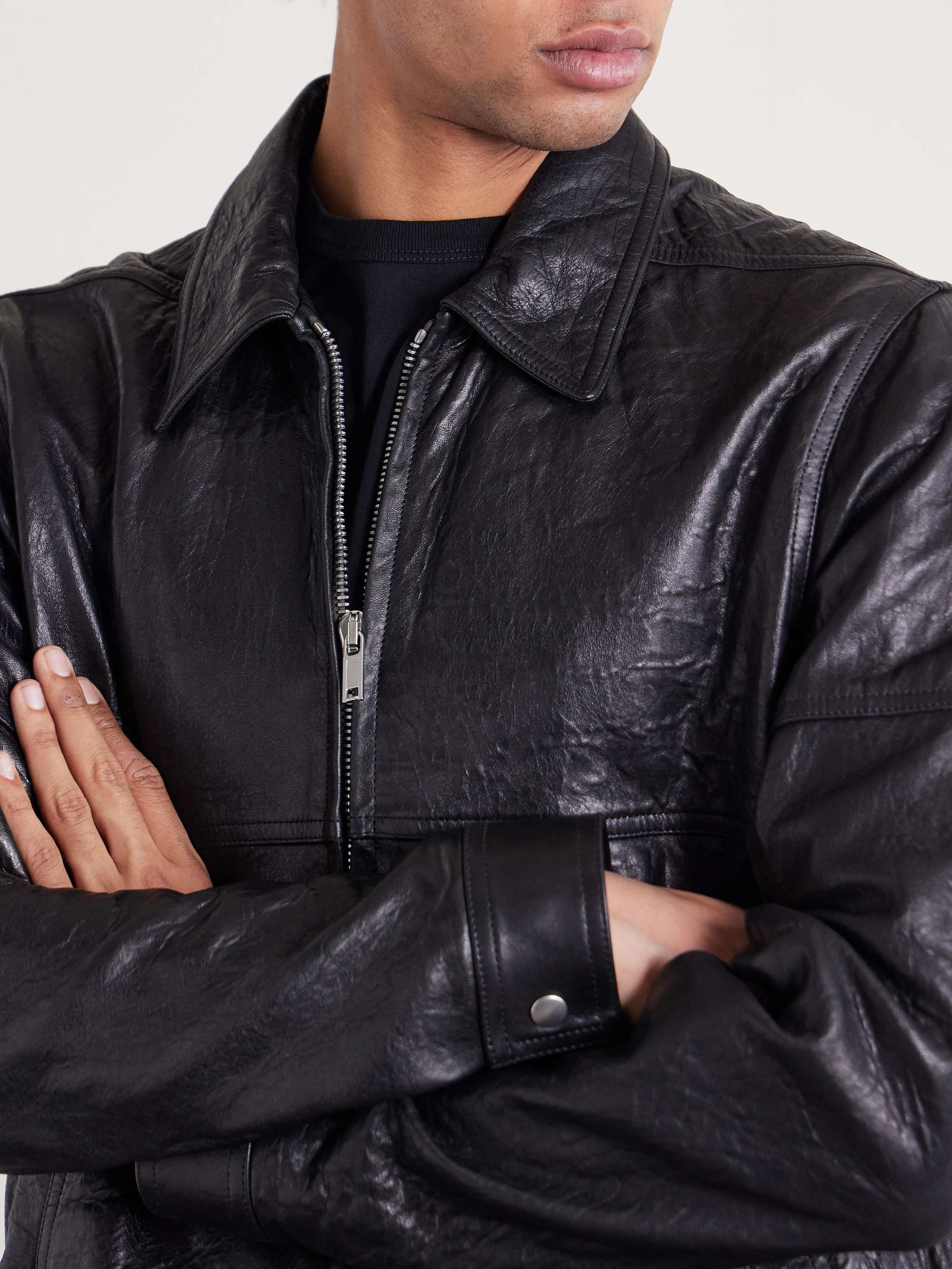 RICK OWENS Brad Textured Leather Jacket for Men | MR PORTER