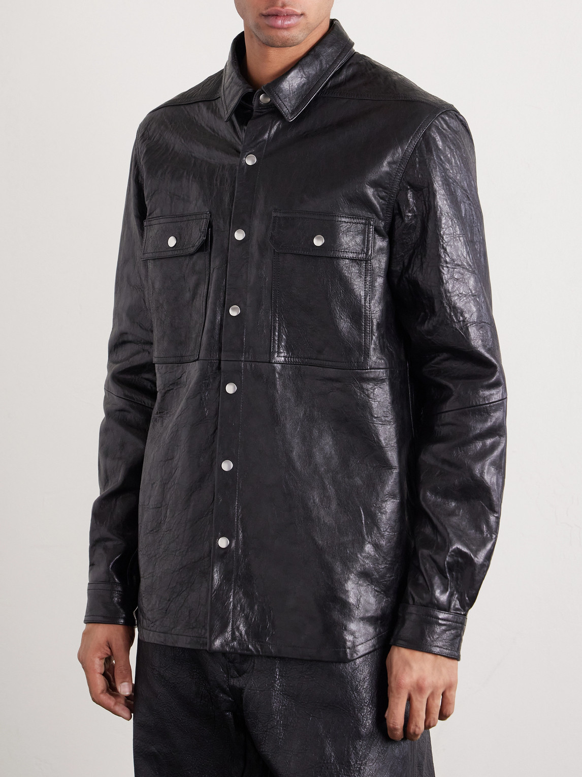  Rick Owens - Textured Leather Overshirt - Men - Black - It 48 