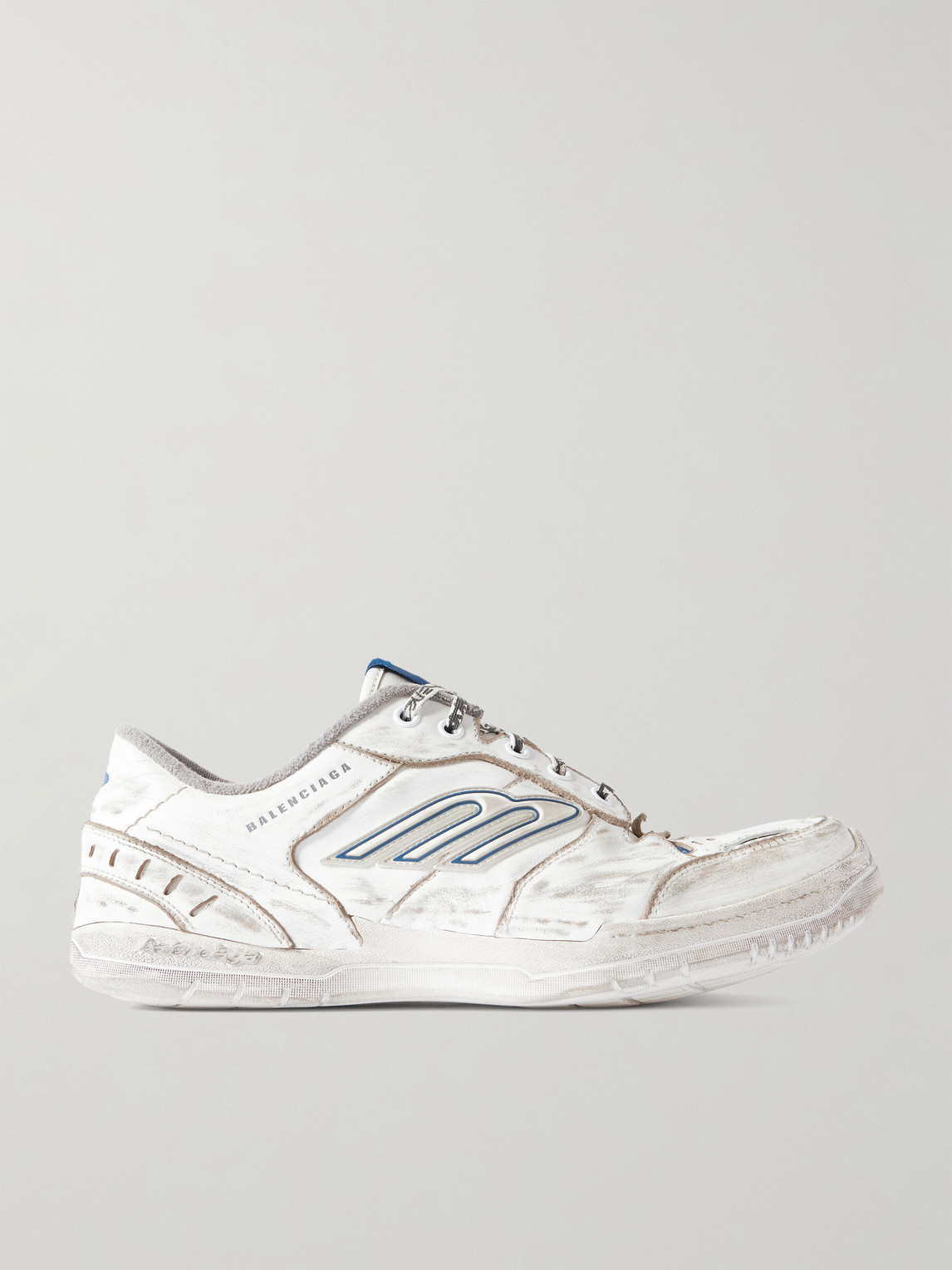 Balenciaga Hamptons Logo-Appliquéd Distressed Leather Sneakers EU 43