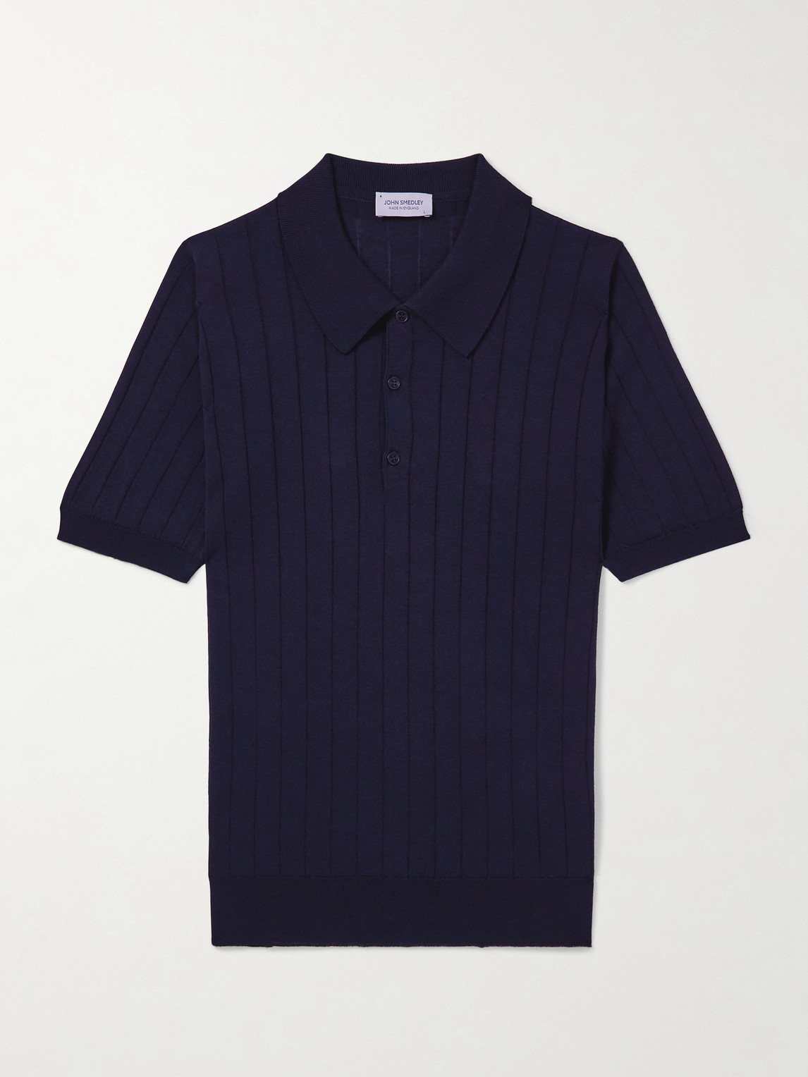 John Smedley Ribbed Wool and Cotton-Blend Polo hirt - Men