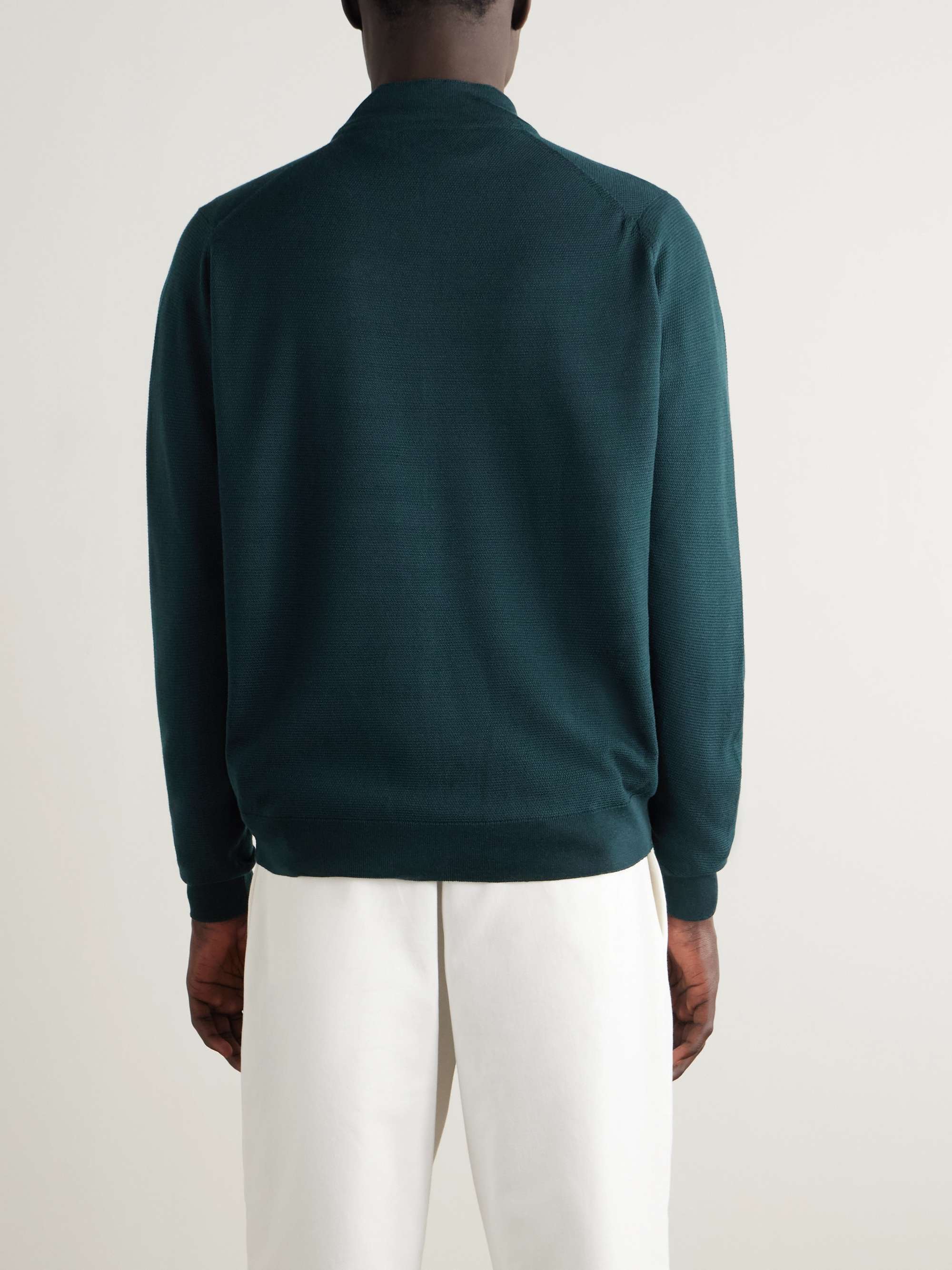 JOHN SMEDLEY Honeycomb-Knit Merino Wool Zip-Up Cardigan