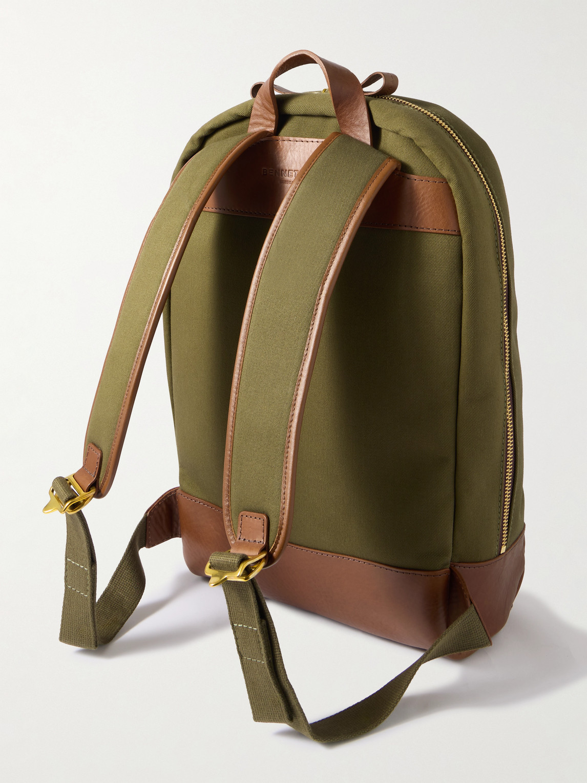 Bennett Winch Logo-embroidered Leather-trimmed Cotton-canvas Backpack In Green