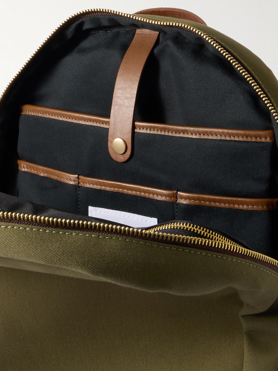 Bennett Winch Logo-embroidered Leather-trimmed Cotton-canvas Backpack In Green