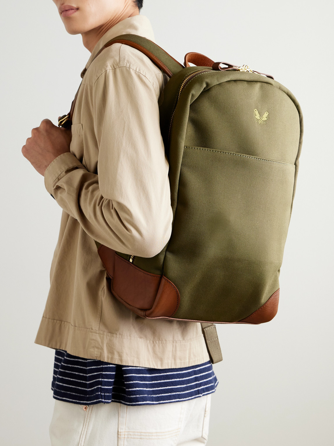 Bennett Winch Logo-embroidered Leather-trimmed Cotton-canvas Backpack In Green