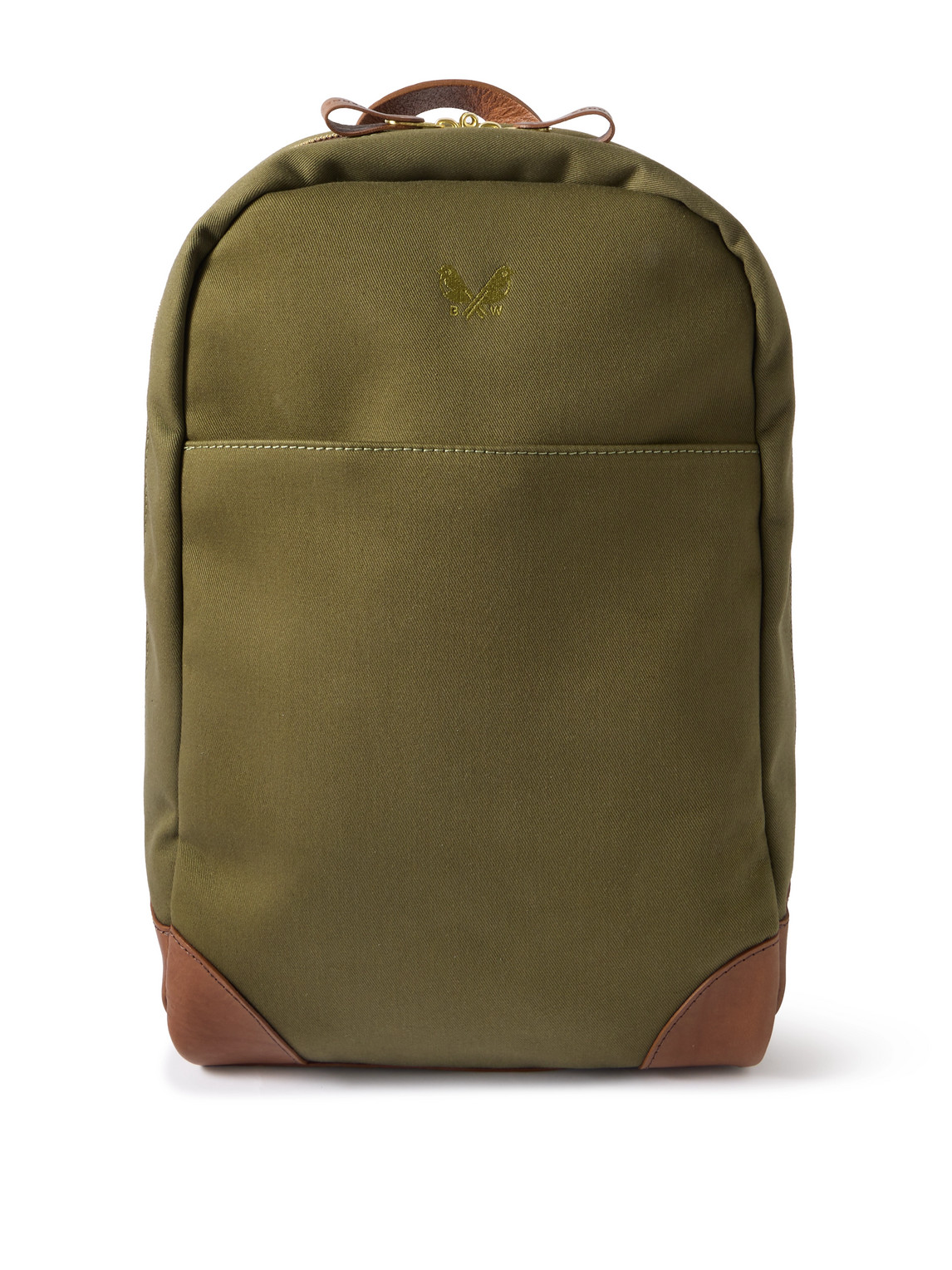 Bennett Winch Logo-embroidered Leather-trimmed Cotton-canvas Backpack In Green