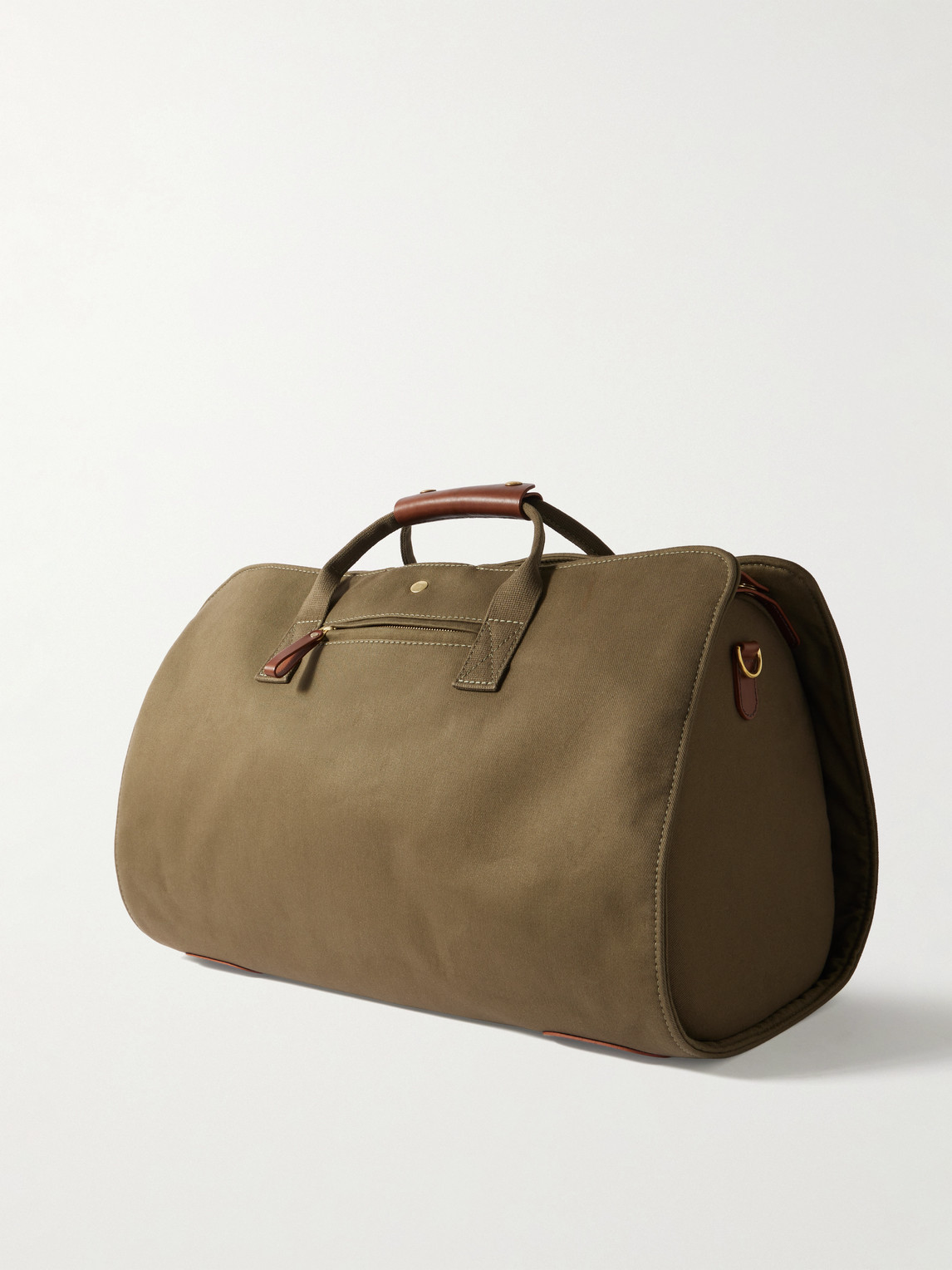 Bennett Winch Leather-trimmed Cotton-canvas Suit Carrier And Holdall In Green