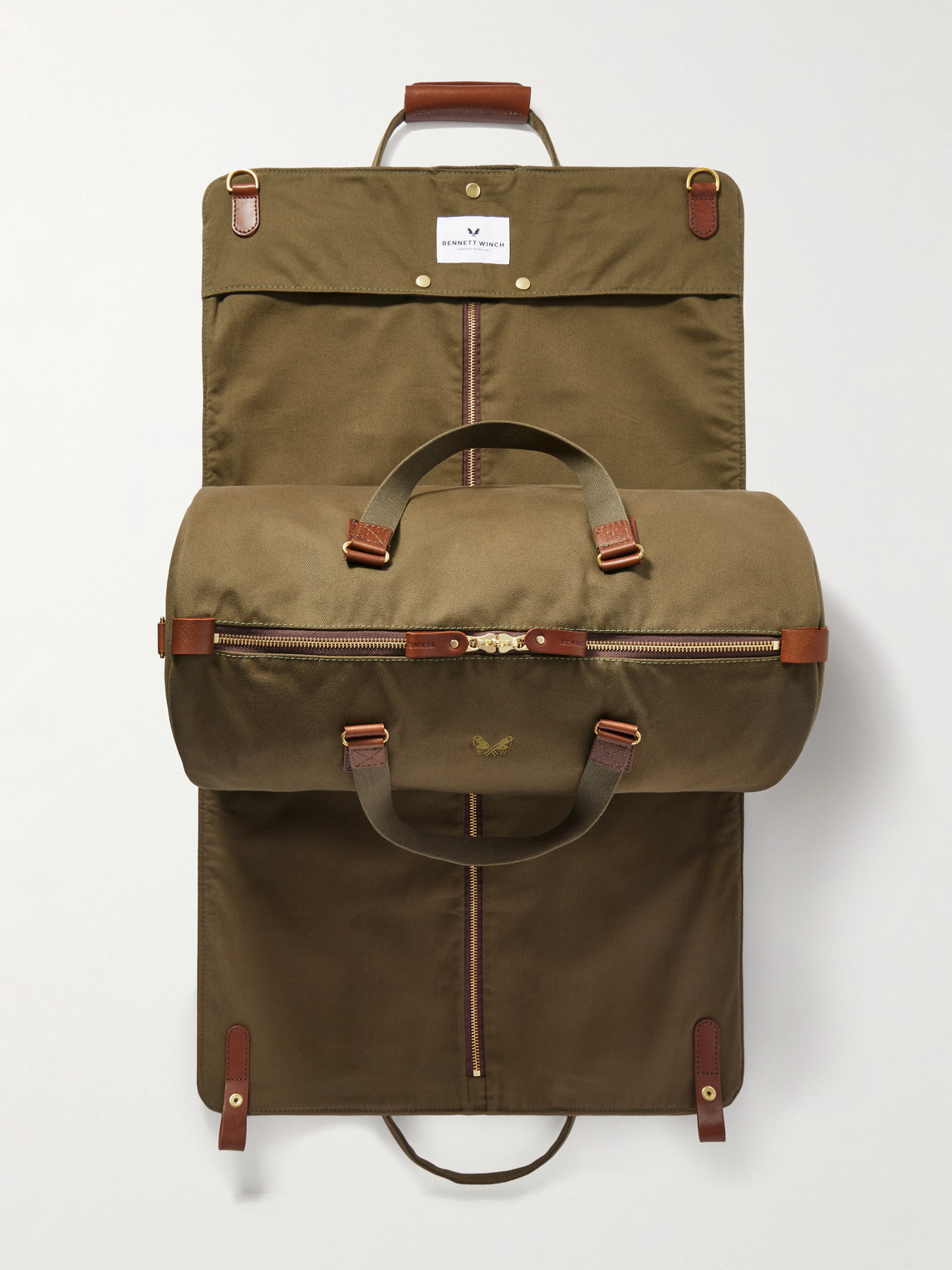 Bennett Winch Leather-trimmed Cotton-canvas Suit Carrier And Holdall In Green