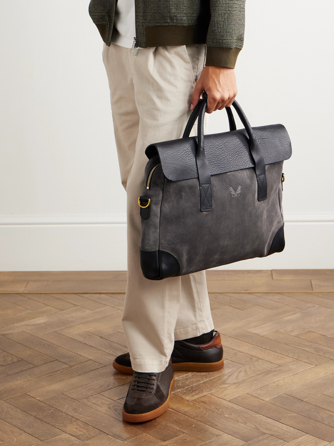 Bennett Winch Suede And Leather Briefcase In Gray