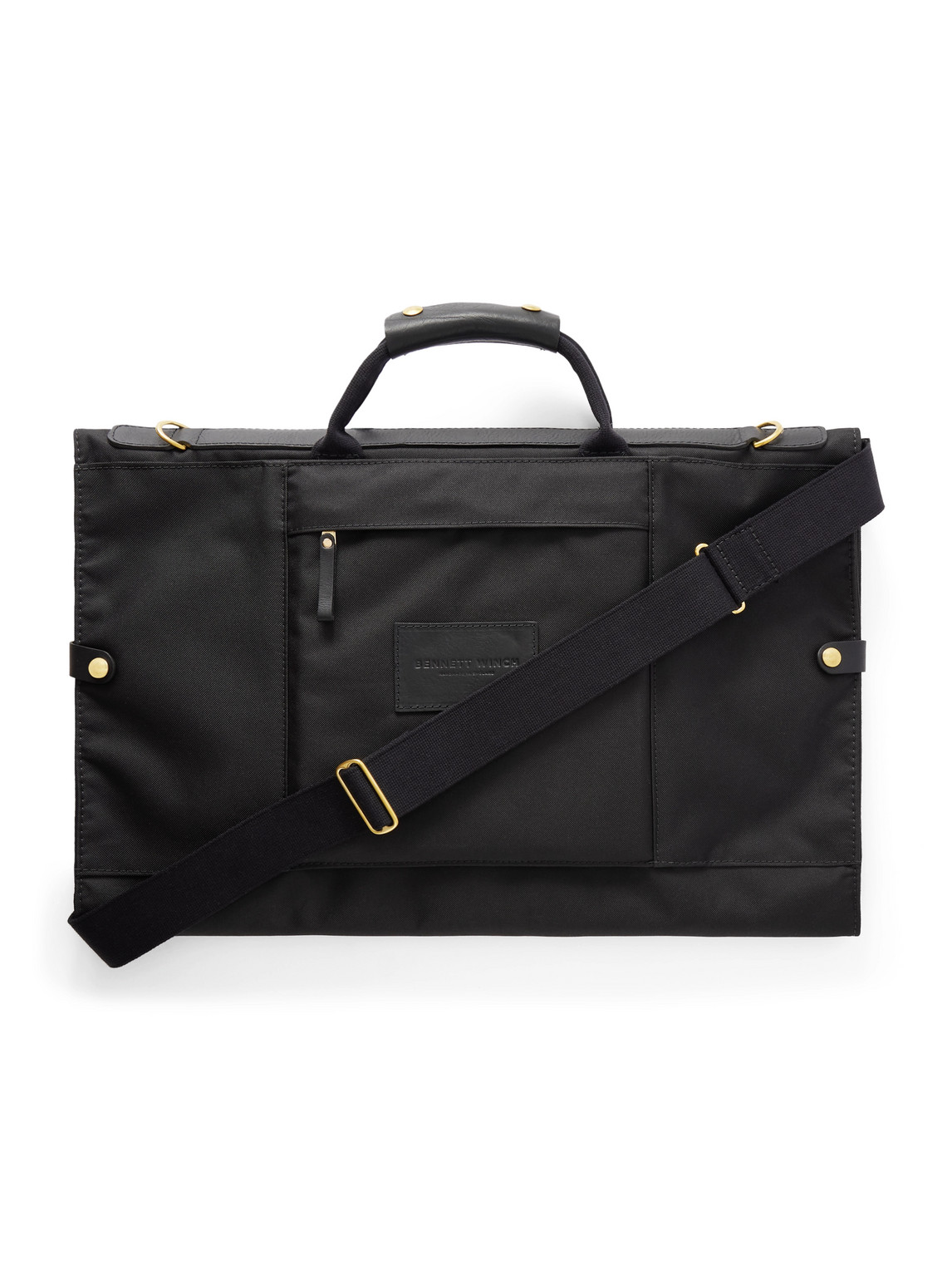 Bennett Winch Trifold Leather-trimmed Cotton-canvas Suit Carrier In Black