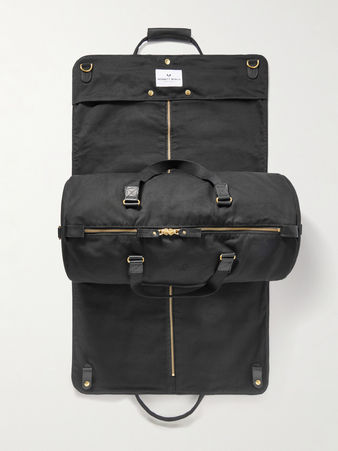 Bennett Winch Leather-trimmed Cotton-canvas Suit Carrier And Holdall In Black