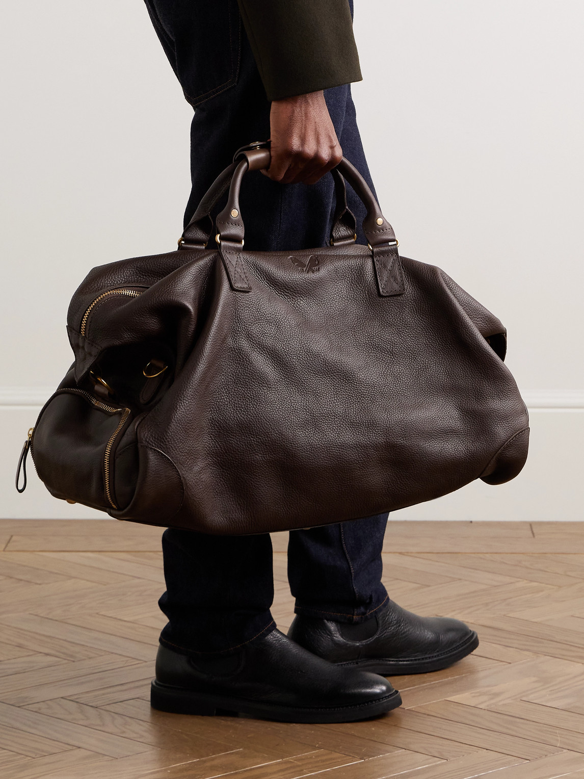 Bennett Winch Logo-debossed Full-grain Leather Weekend Bag In Brown
