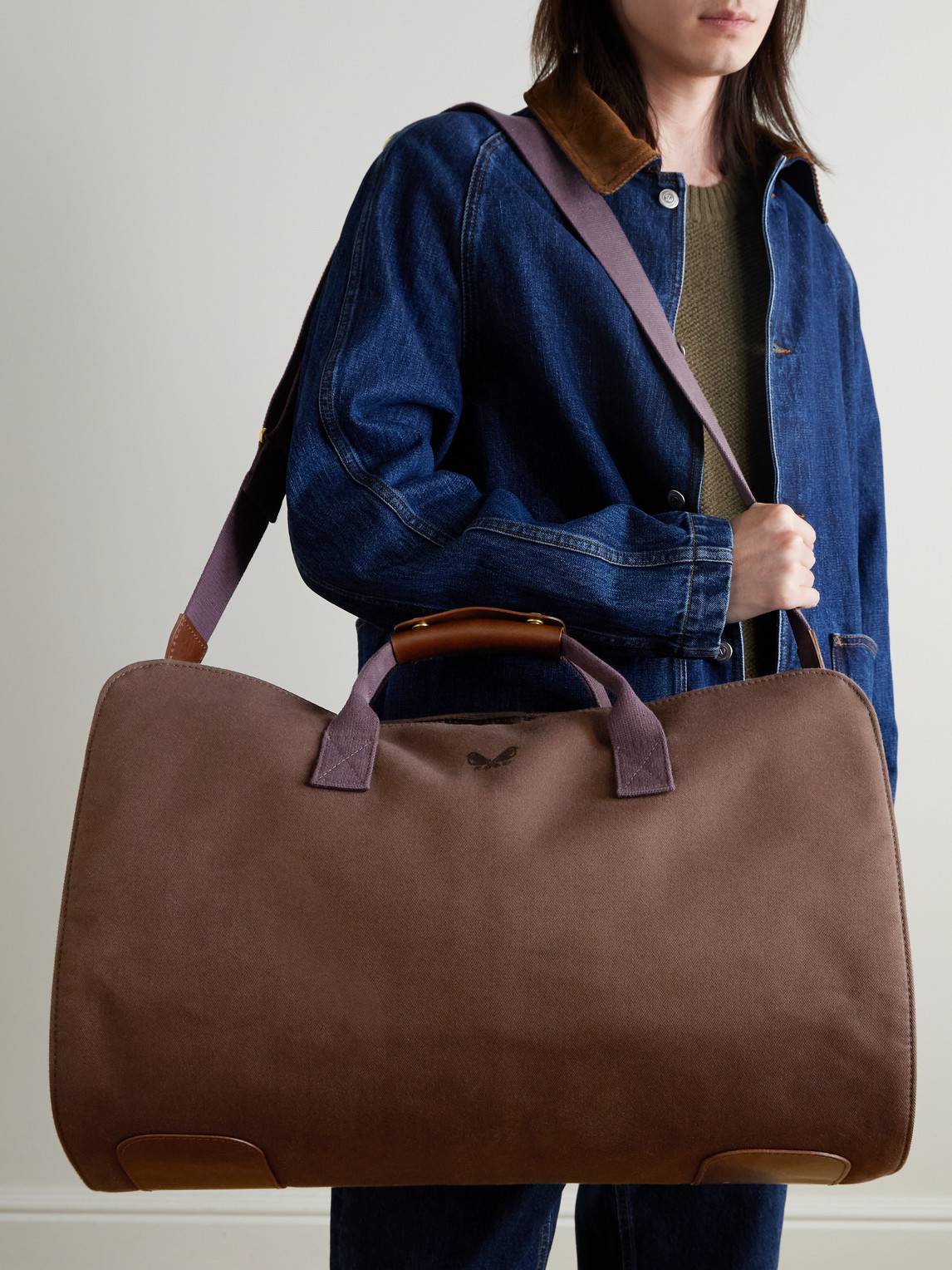 Logo-Embroidered Leather-Trimmed Cotton-Twill Suit Carrier and Holdall — 2
