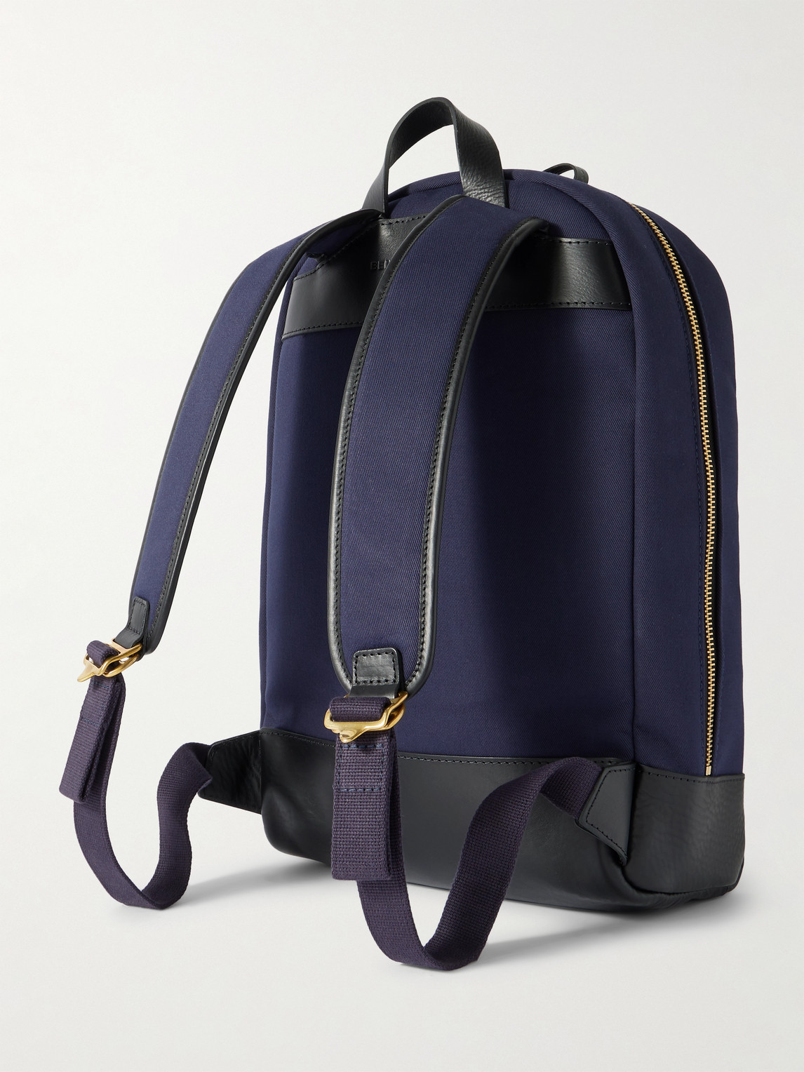 Bennett Winch Logo-embroidered Leather-trimmed Cotton-canvas Backpack In Blue