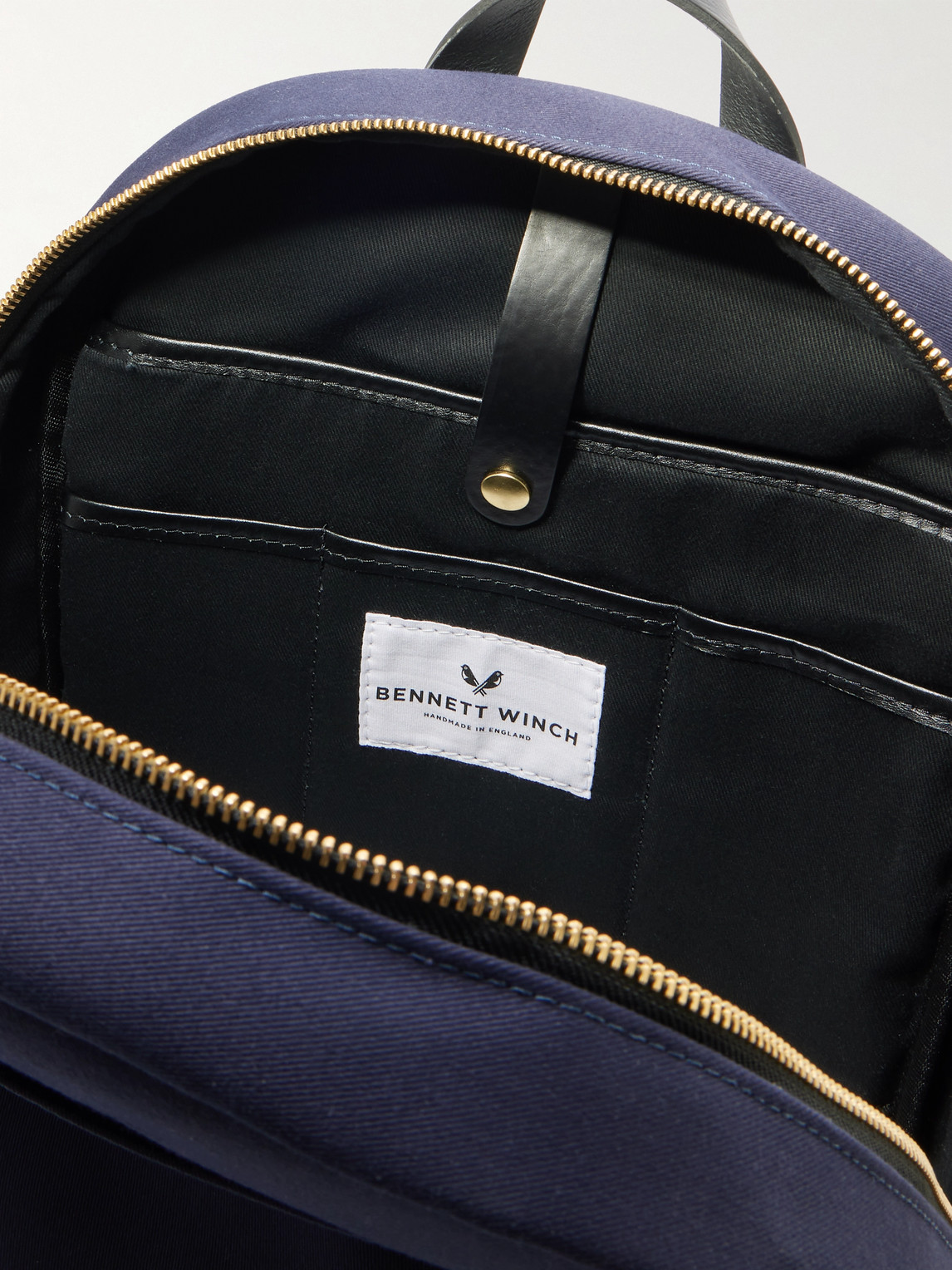 Bennett Winch Logo-embroidered Leather-trimmed Cotton-canvas Backpack In Blue