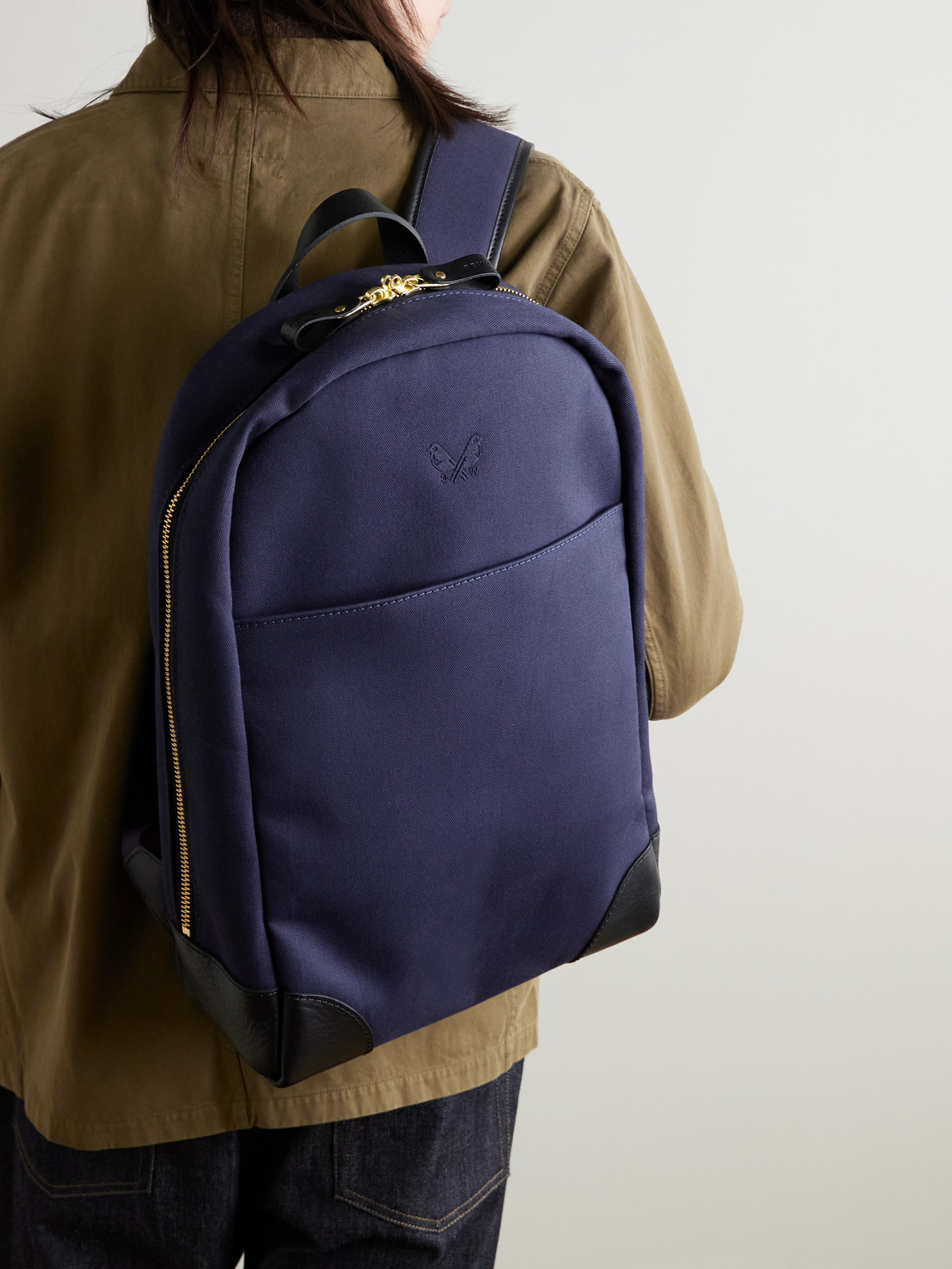 Bennett Winch Logo-embroidered Leather-trimmed Cotton-canvas Backpack In Blue