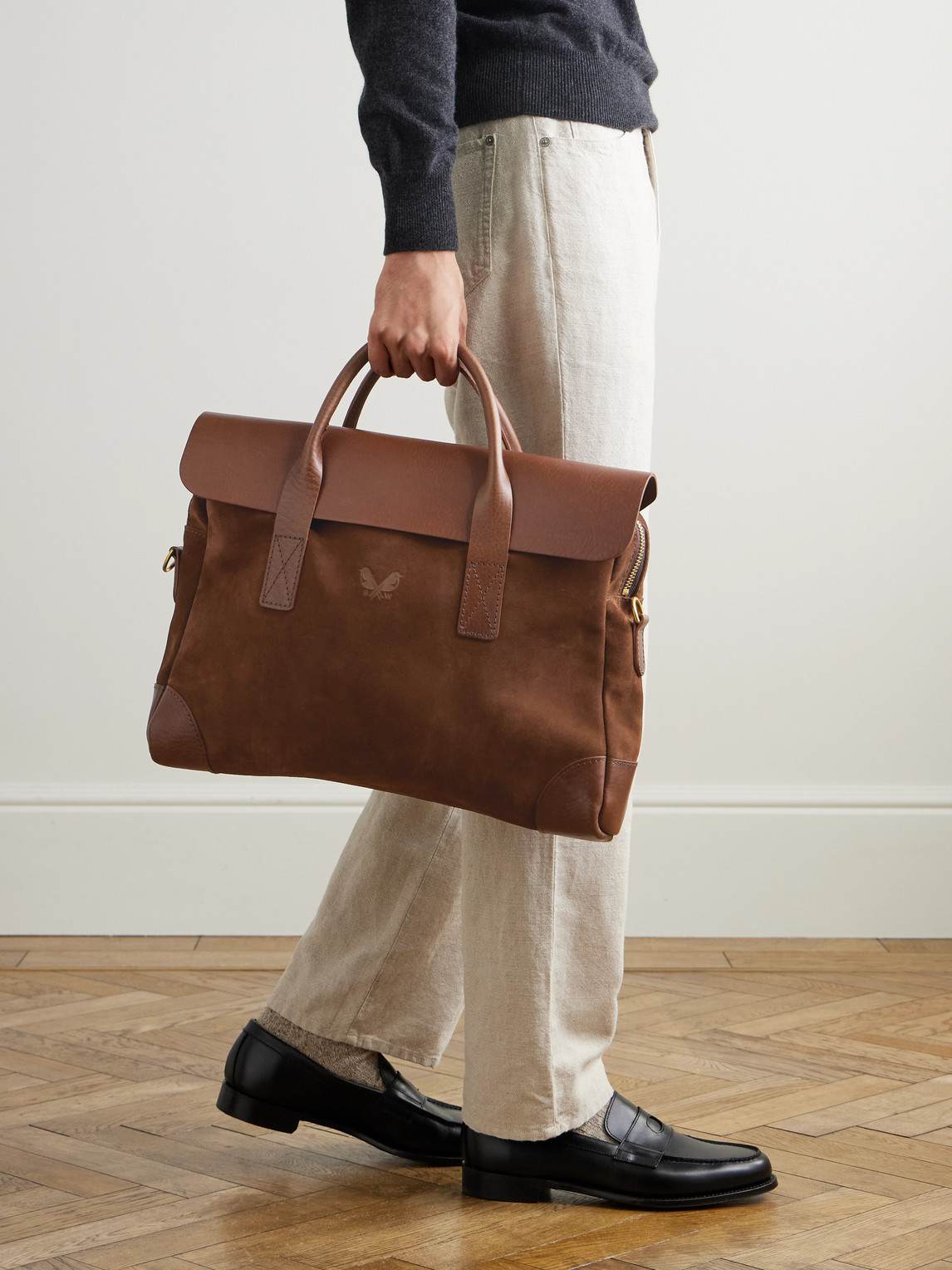 Bennett Winch Suede And Leather Briefcase In Brown