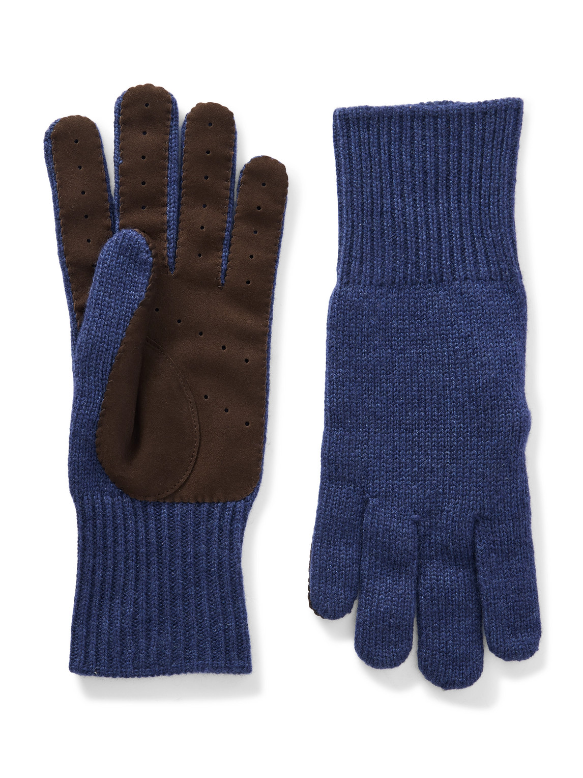 Brunello Cucinelli Suede-trimmed Cashmere Gloves In Blue