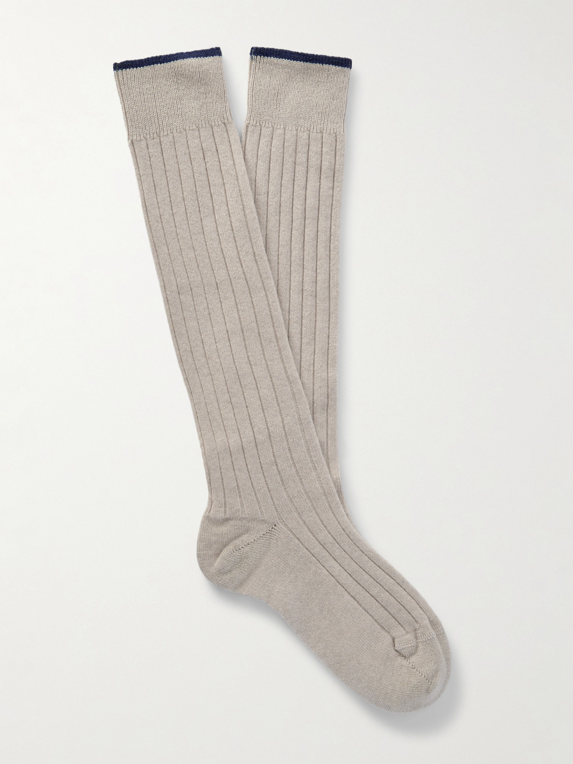 Brunello Cucinelli Ribbed Virgin Wool-blend Socks In Gray