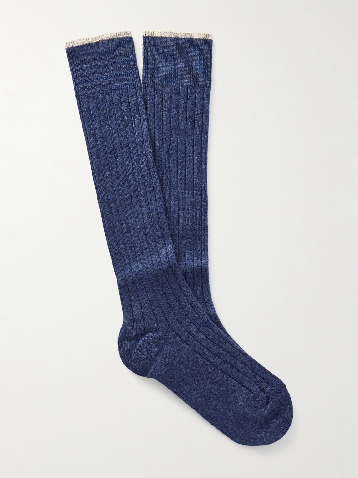 Brunello Cucinelli Ribbed Cashmere Socks In Blue