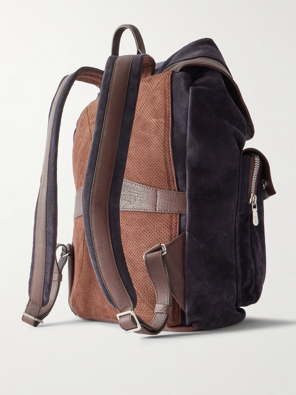  Brunello Cucinelli - Leather-trimmed Suede Backpack - Men - Blue 