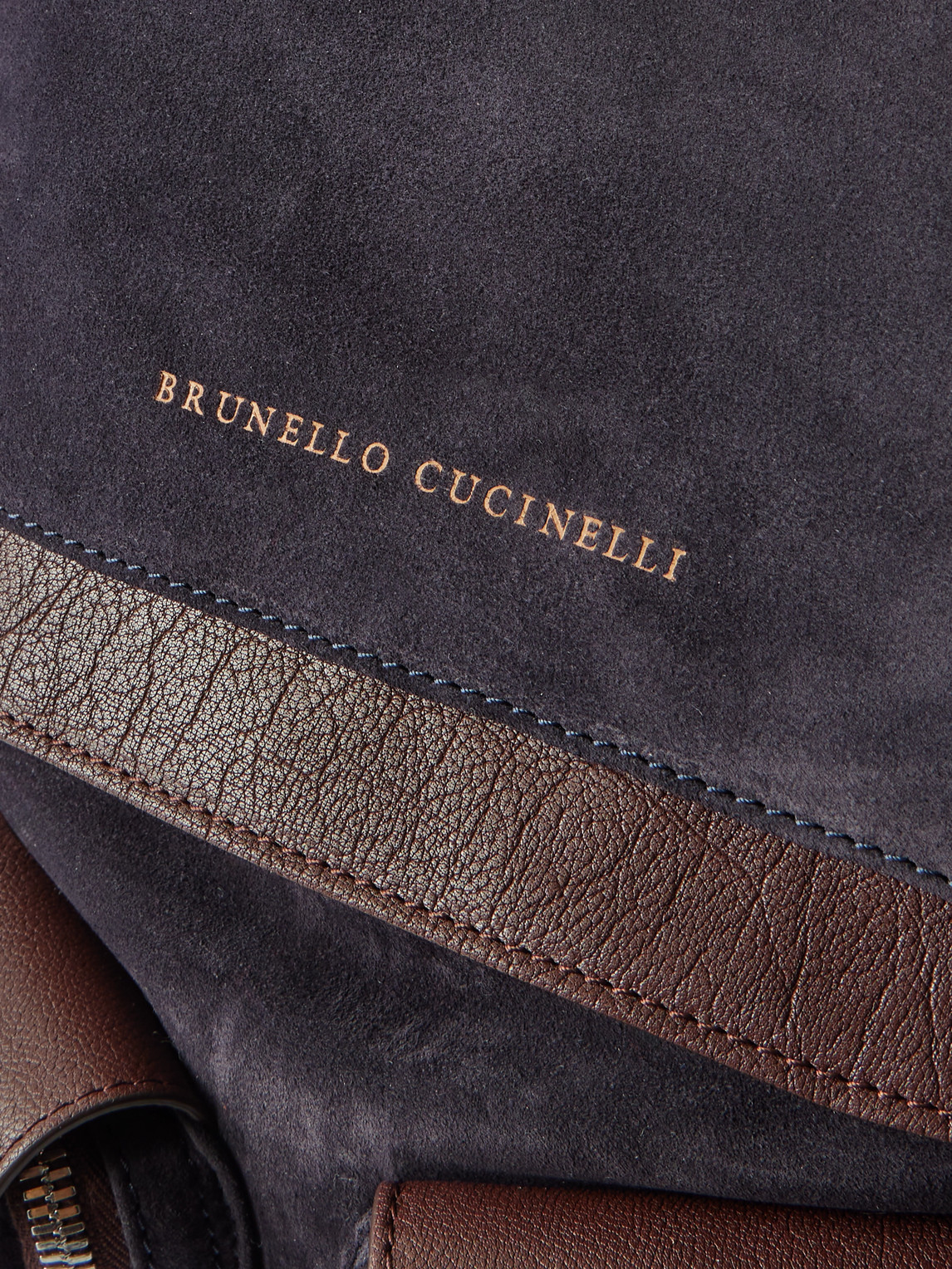  Brunello Cucinelli - Leather-trimmed Suede Backpack - Men - Blue 