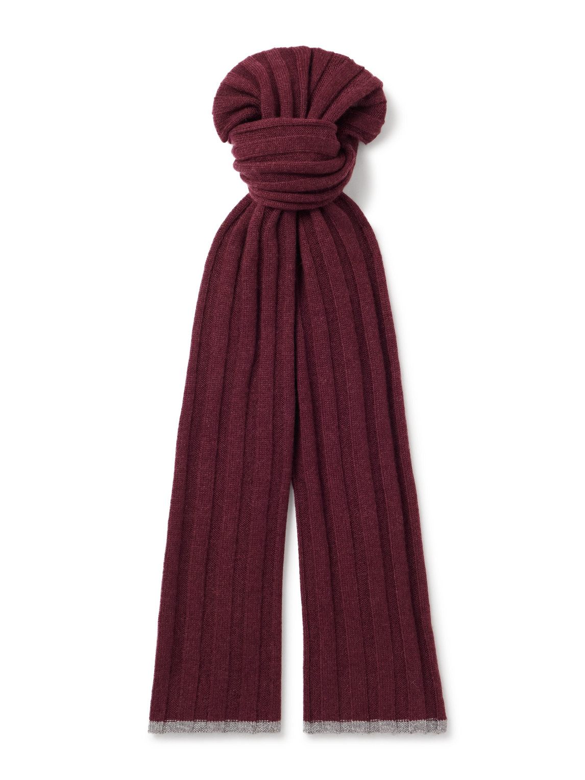 Brunello Cucinelli Ribbed Cashmere Scarf Men Burgundy for Men