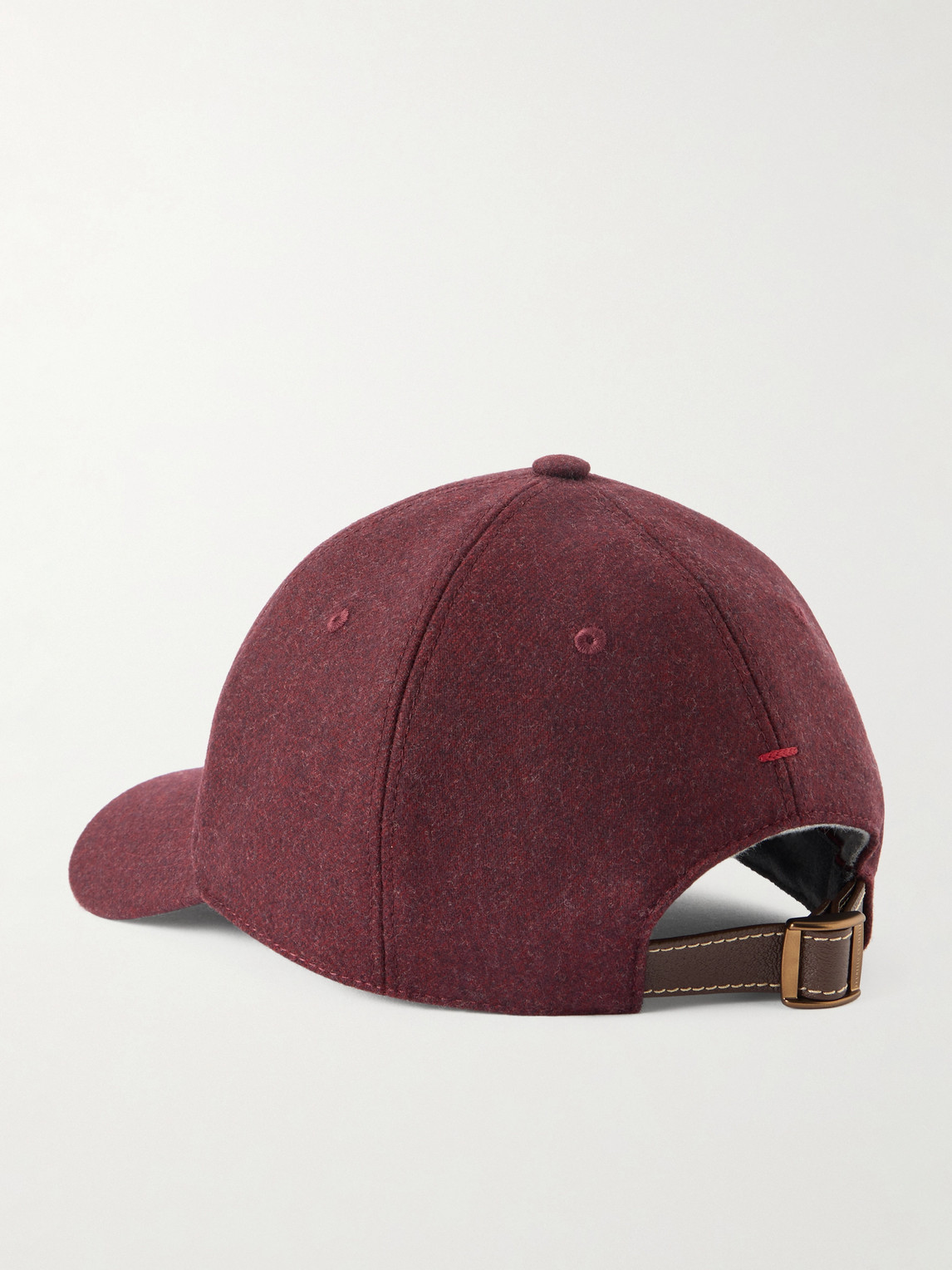 Brunello Cucinelli Logo-embroidered Leather-trimmed Wool-flannel Baseball Cap In Burgundy