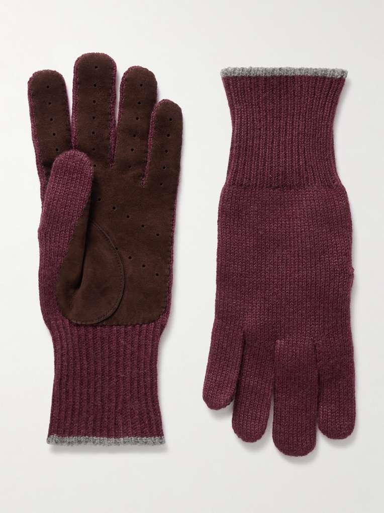 Brunello Cucinelli — Suede-Trimmed Ribbed Cashmere Gloves
