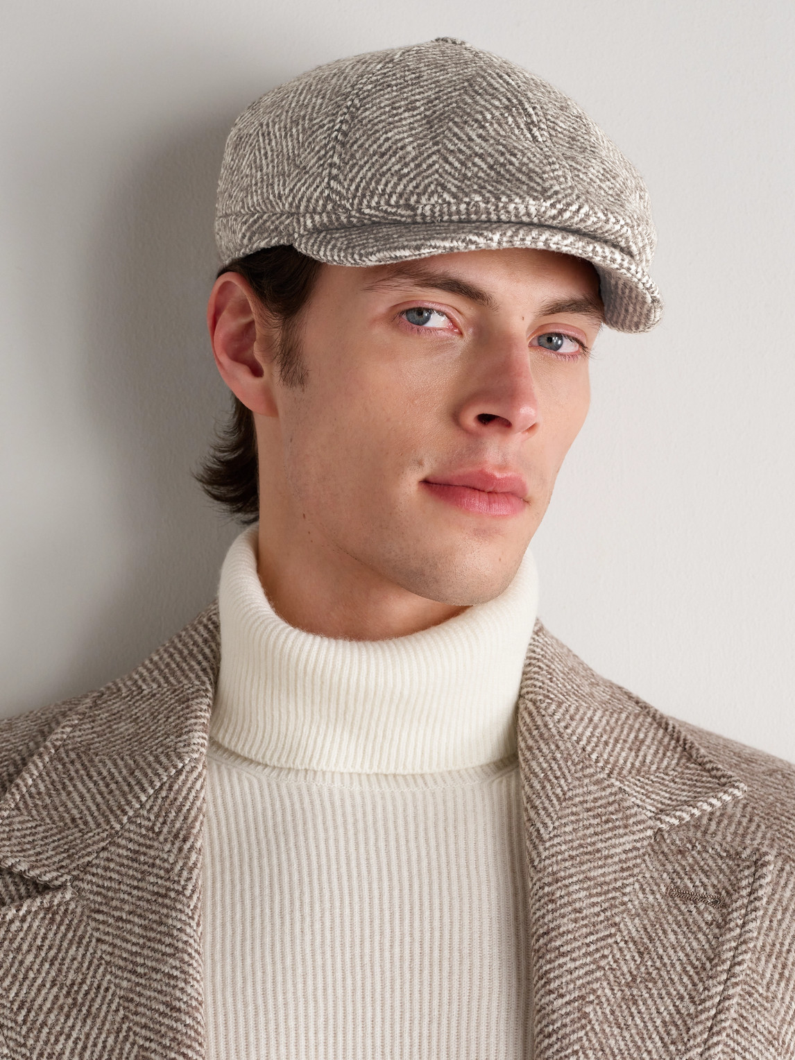 Brunello Cucinelli Herringbone Knitted Flat Cap In Brown