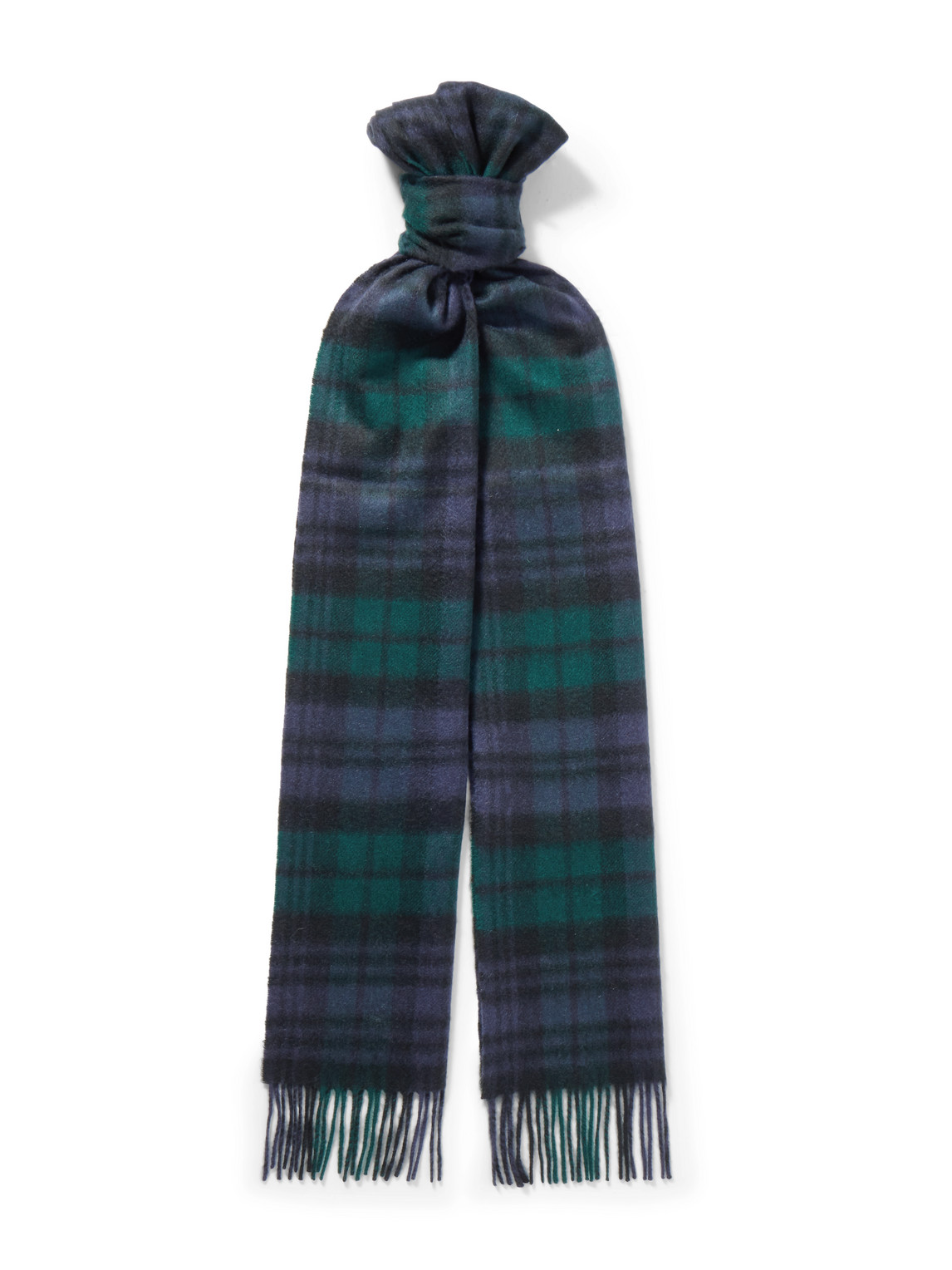 Johnstons Of Elgin Fringed Checked Cashmere Scarf In Blue