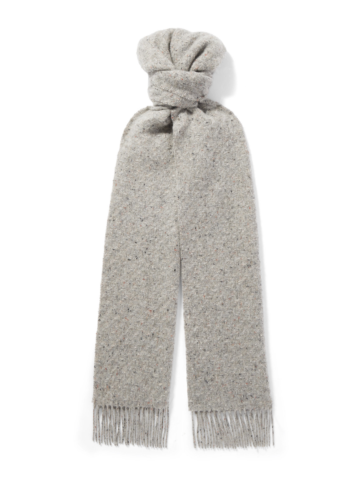 Johnstons Of Elgin Lofty Fringed Cashmere-herringbone Scarf In Gray